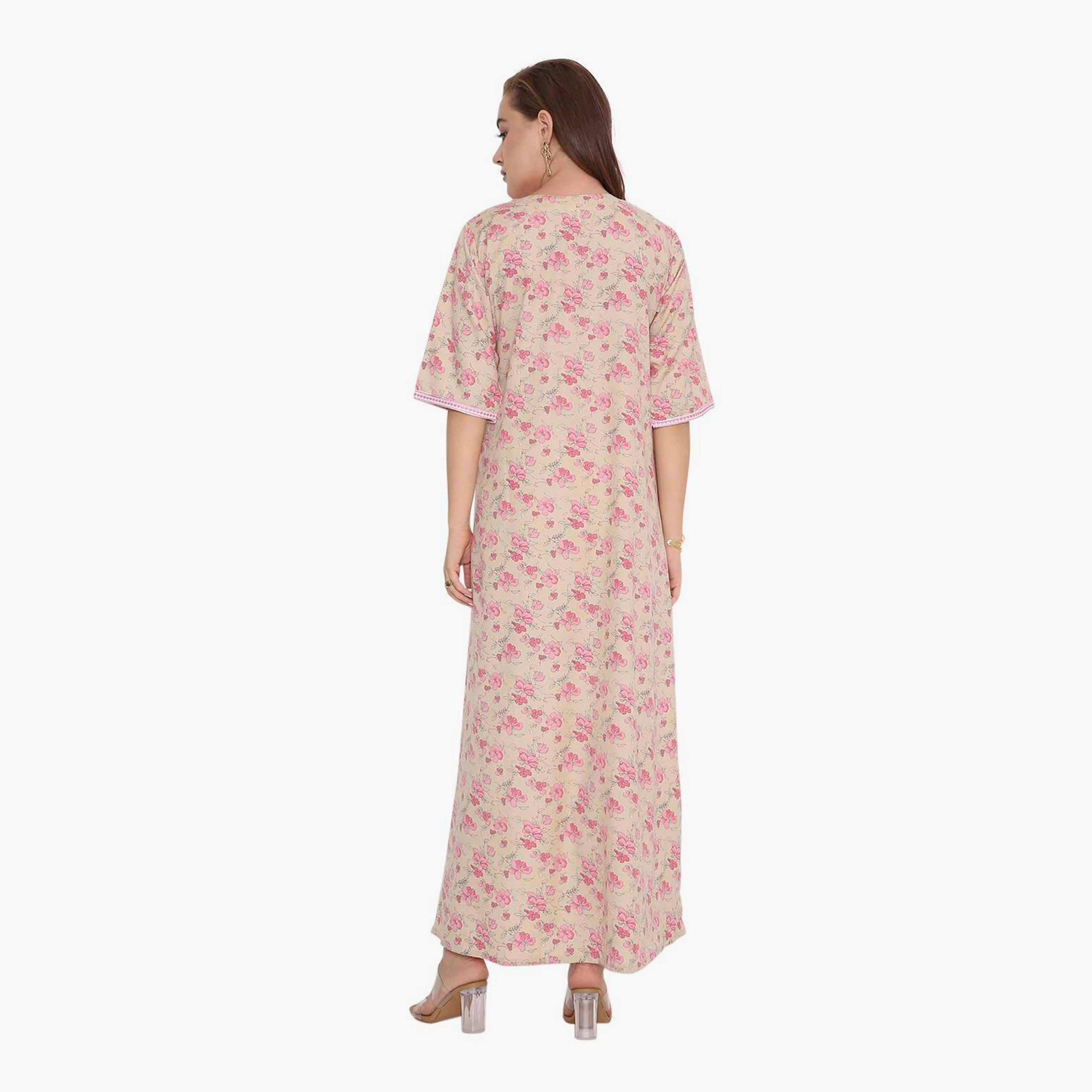 جلابية نسائية بطبعة زهور وصدرية مطرزة من هنا أند سارة-women-arabicclothing-jalabiyas-image-5