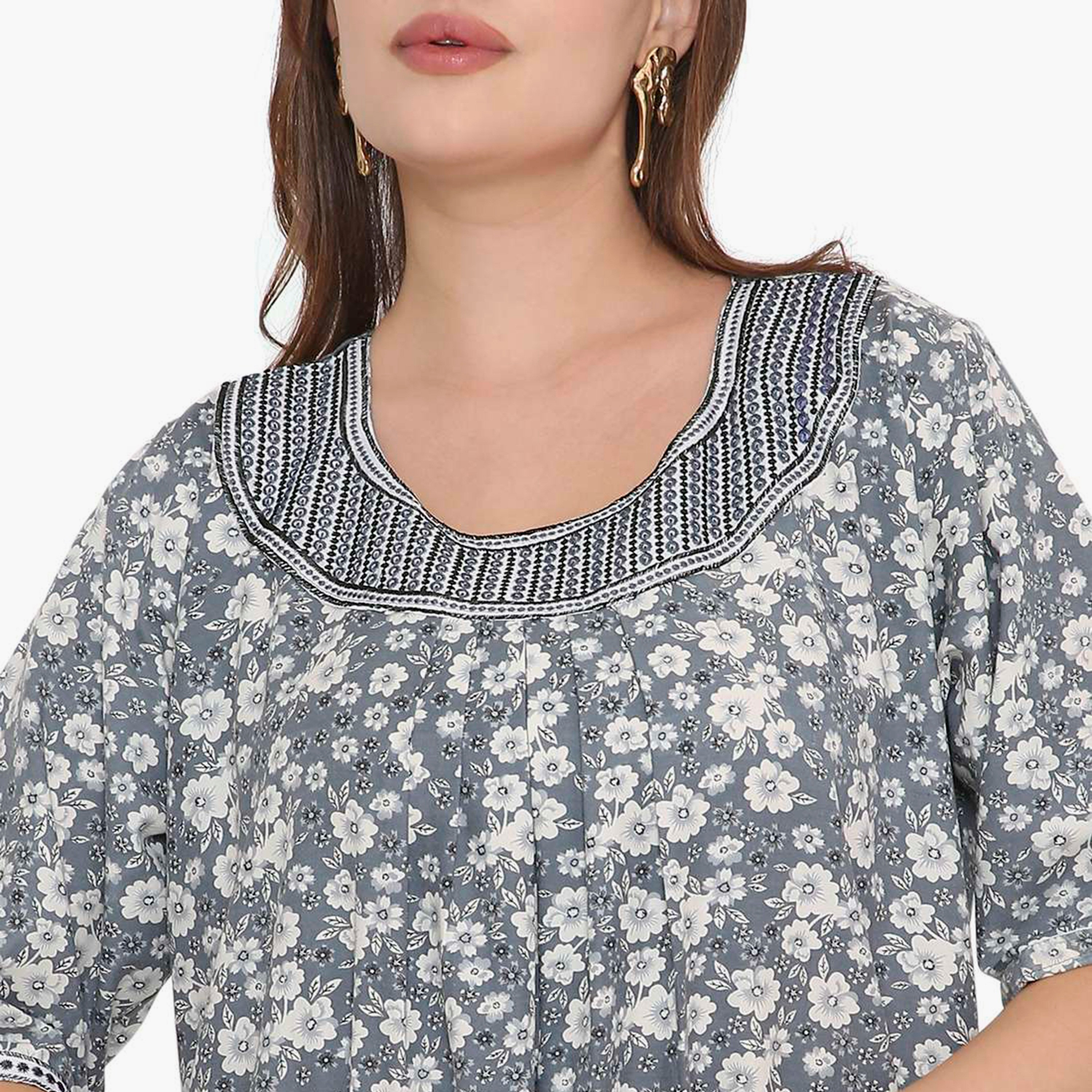 HanaandSara Floral Print & Embroidered Neck Women's Jalabiya-women-arabicclothing-jalabiyas-image-12
