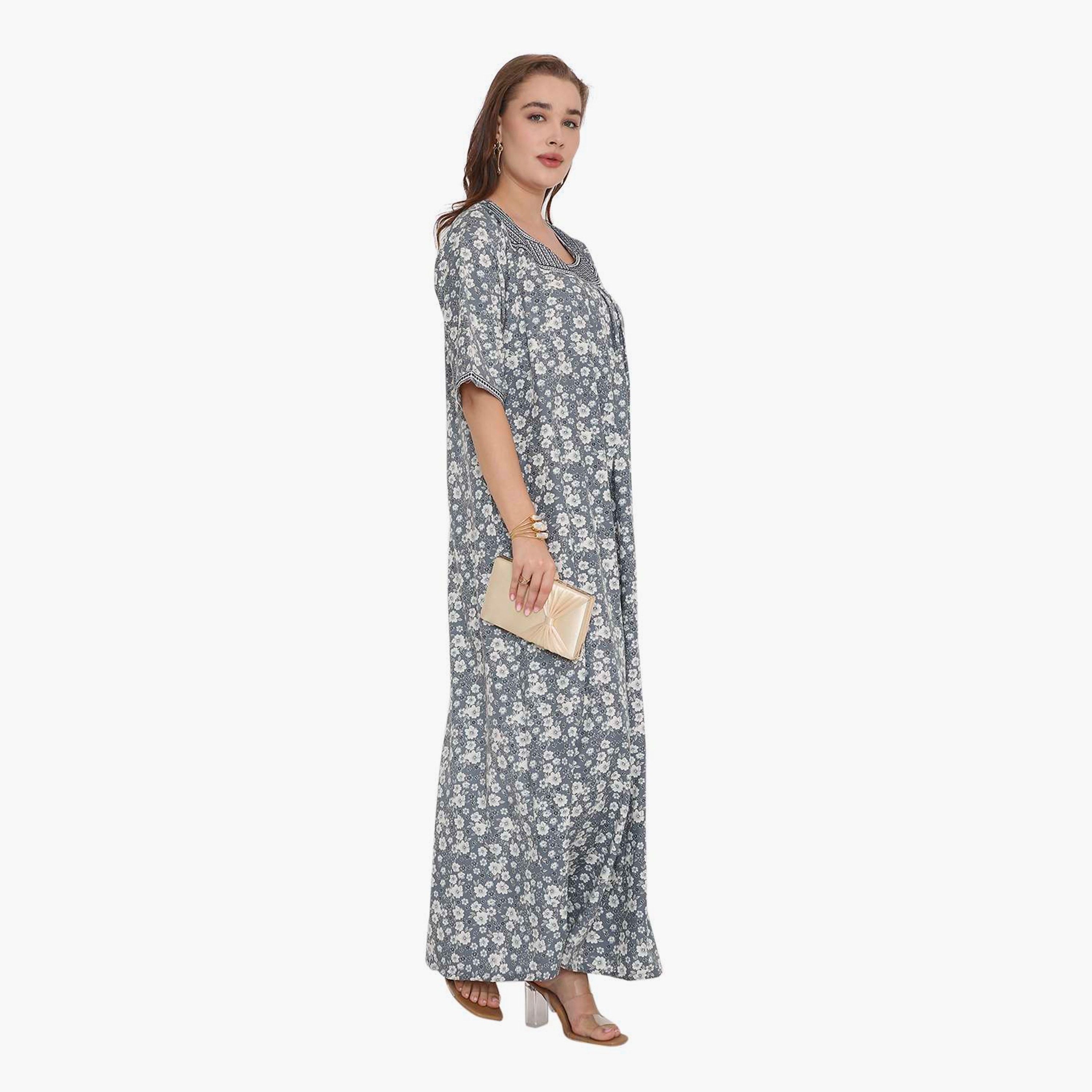 HanaandSara Floral Print & Embroidered Neck Women's Jalabiya-women-arabicclothing-jalabiyas-image-13