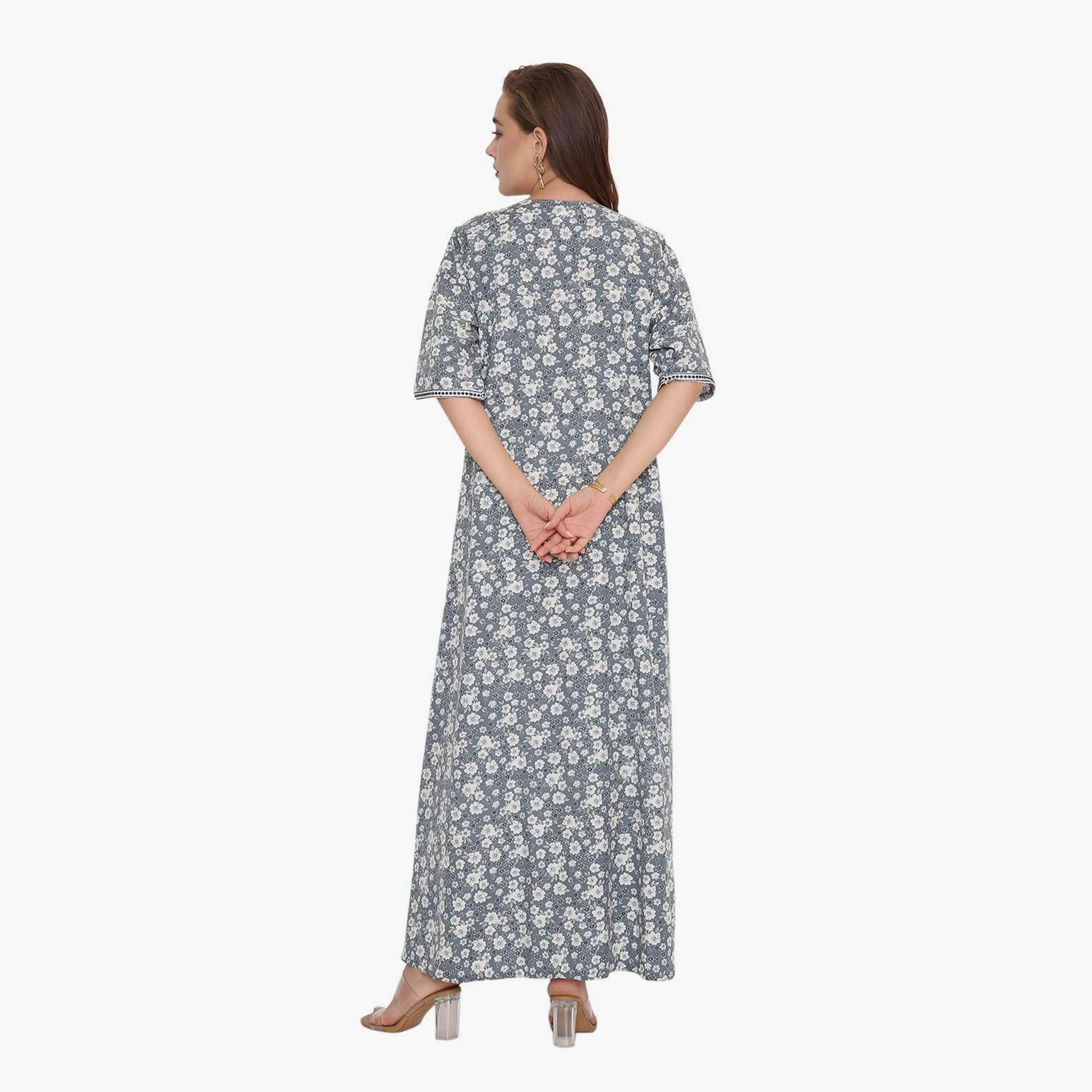 HanaandSara Floral Print & Embroidered Neck Women's Jalabiya-women-arabicclothing-jalabiyas-image-15