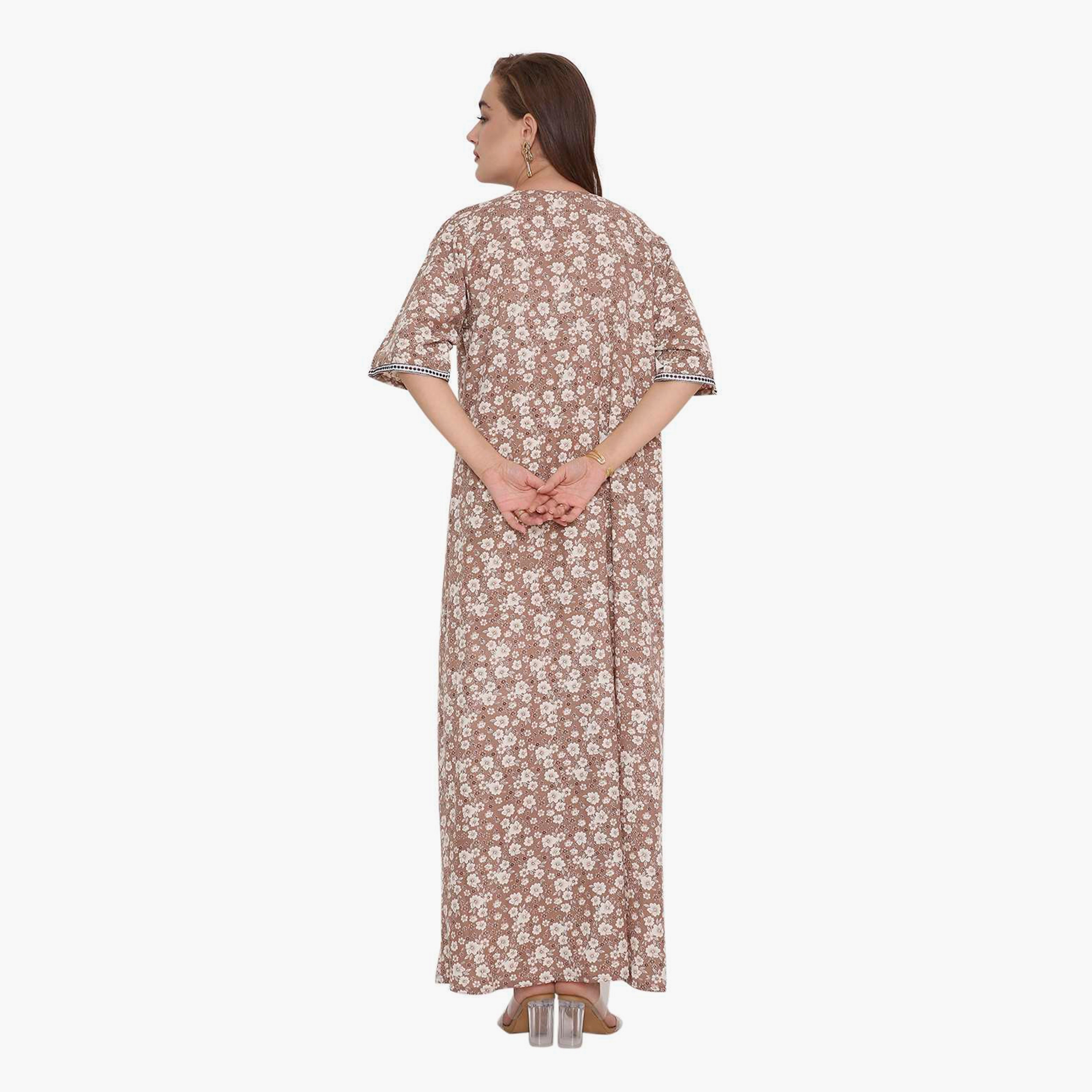HanaandSara Floral Print & Embroidered Neck Women's Jalabiya-women-arabicclothing-jalabiyas-image-10