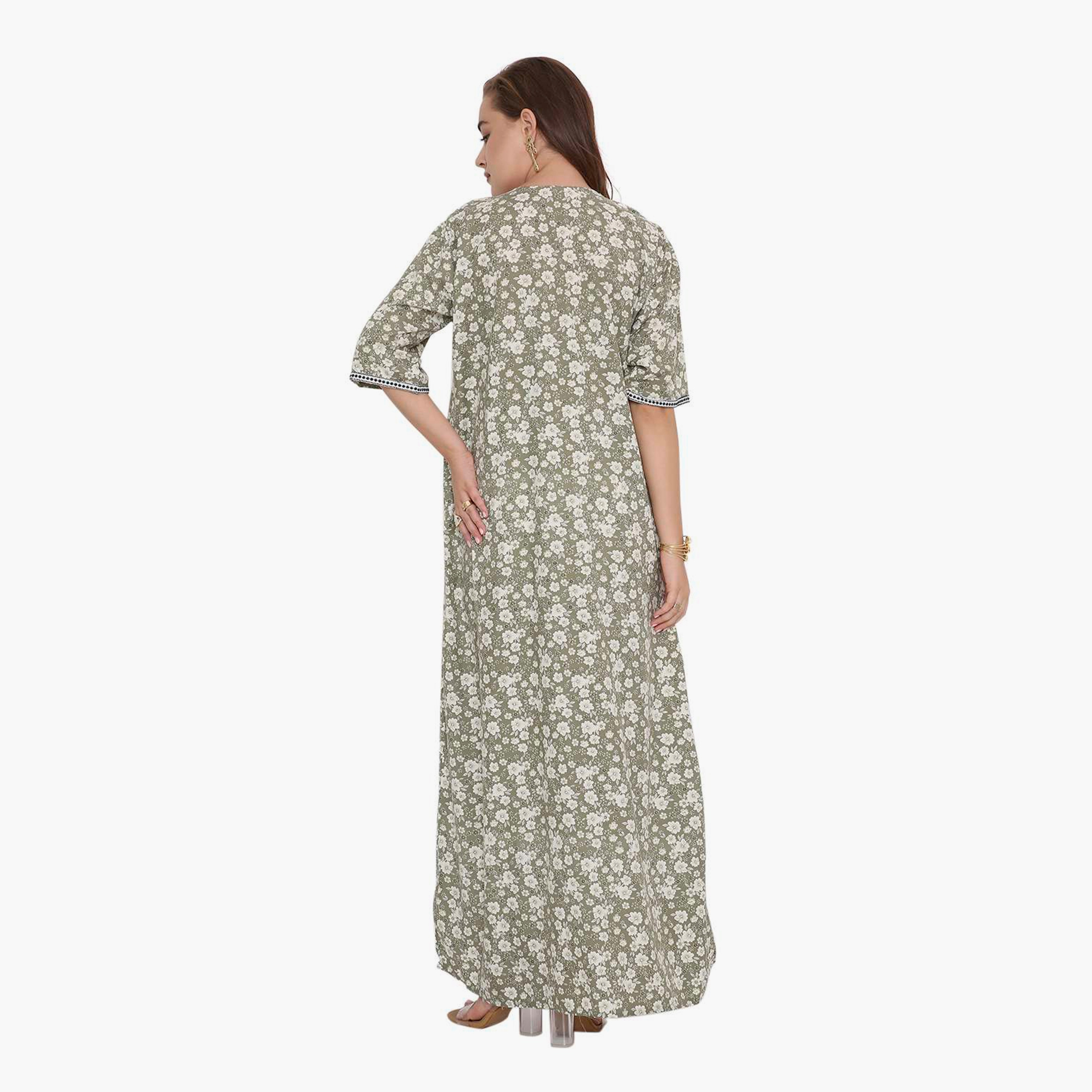جلابية نسائية بطبعة زهور وياقة مطرزة من هنا أند سارة-women-arabicclothing-jalabiyas-image-5