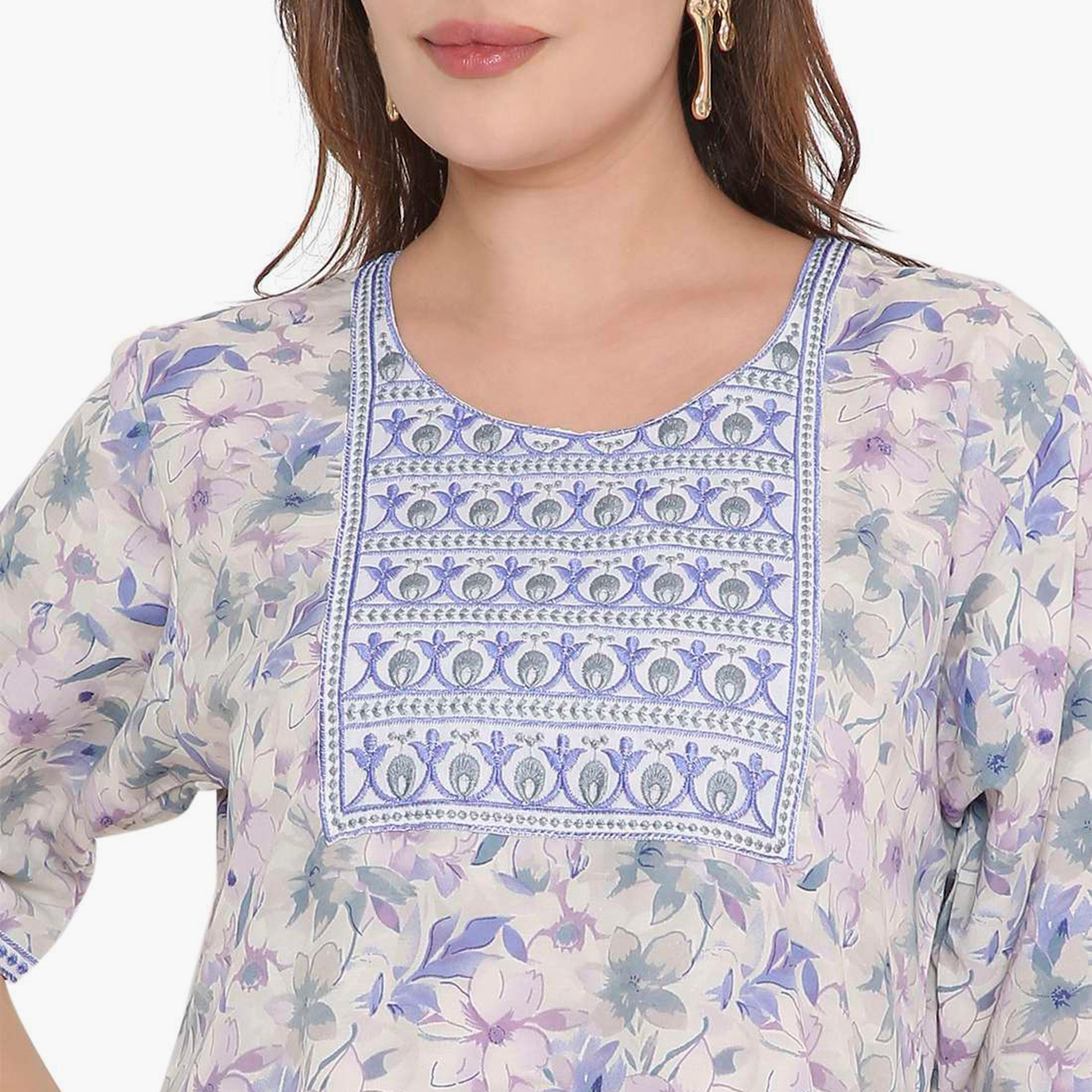 HanaandSara Floral Print & Embroidered Yoke Women's Jalabiya-women-arabicclothing-jalabiyas-image-12