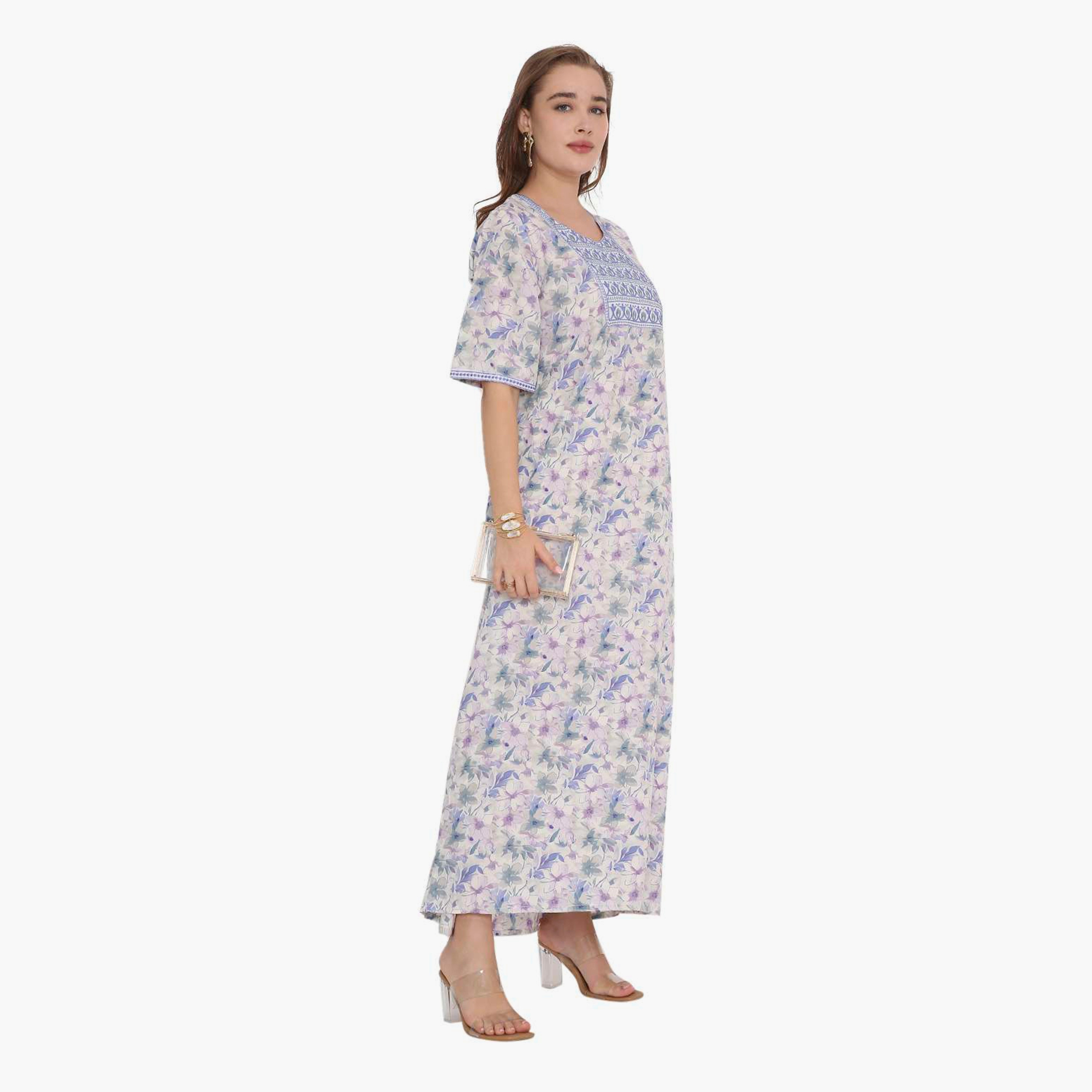 HanaandSara Floral Print & Embroidered Yoke Women's Jalabiya-women-arabicclothing-jalabiyas-image-13