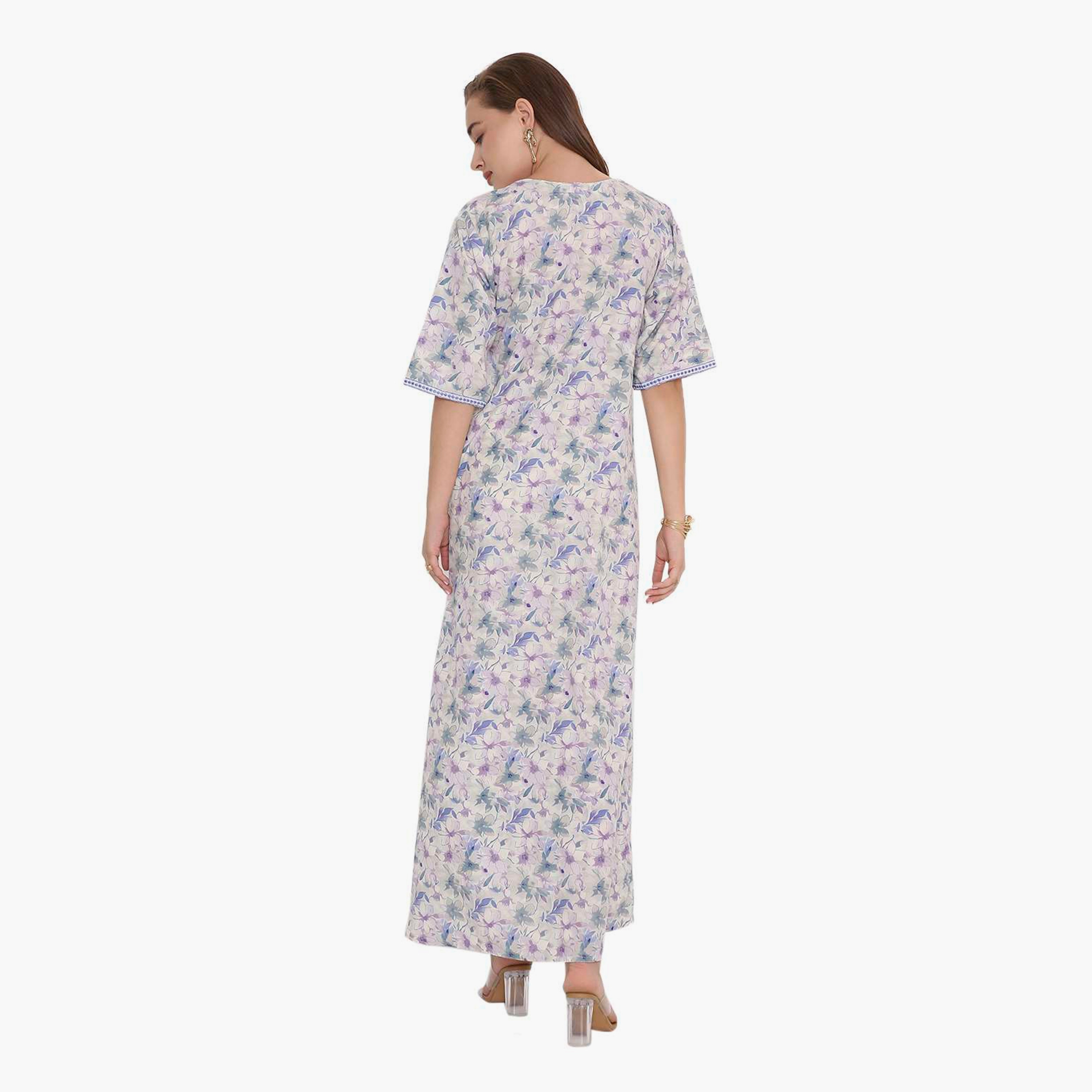 HanaandSara Floral Print & Embroidered Yoke Women's Jalabiya-women-arabicclothing-jalabiyas-image-15