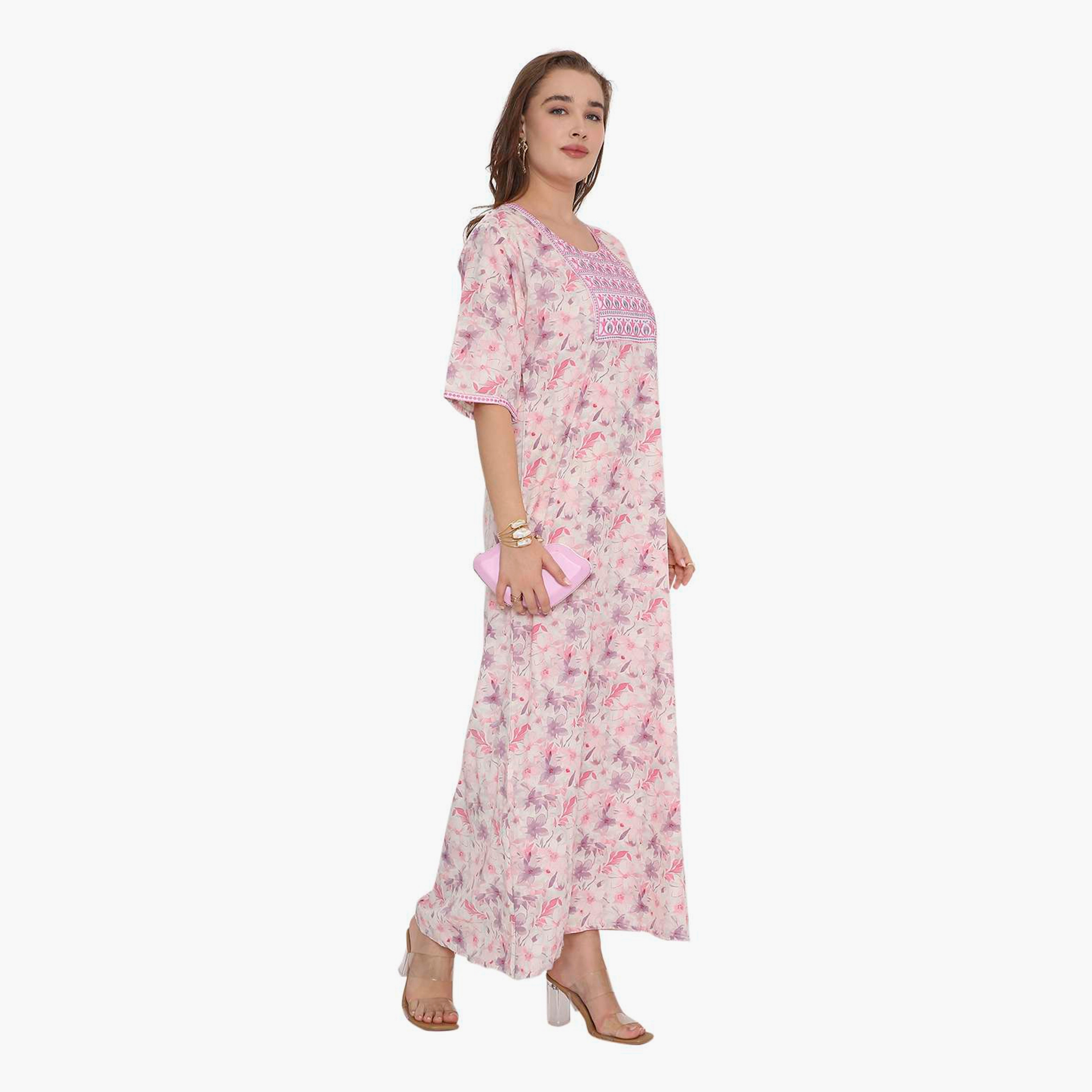 جلابية نسائية بطبعة زهور وصدرية مطرزة من هنا أند سارة-women-arabicclothing-jalabiyas-image-3