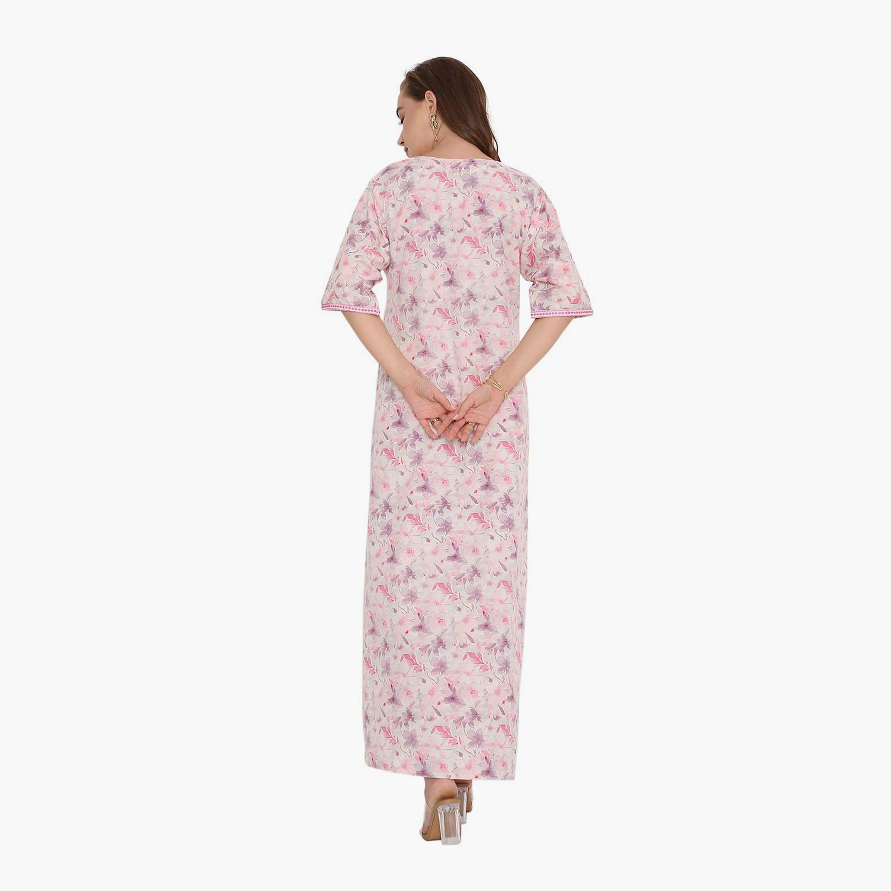 HanaandSara Floral Print & Embroidered Yoke Women's Jalabiya-women-arabicclothing-jalabiyas-image-5