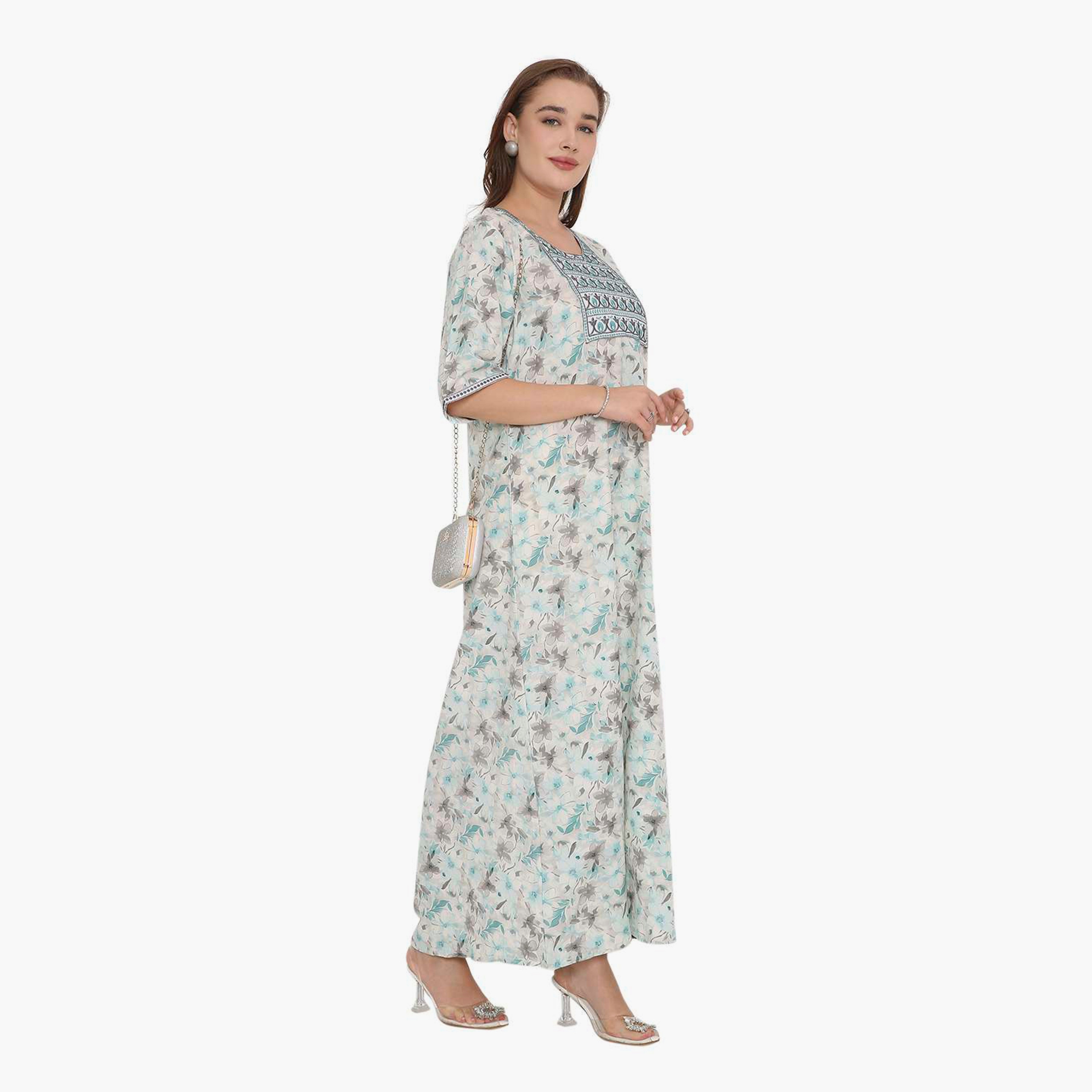 HanaandSara Floral Print & Embroidered Yoke Women's Jalabiya-women-arabicclothing-jalabiyas-image-8