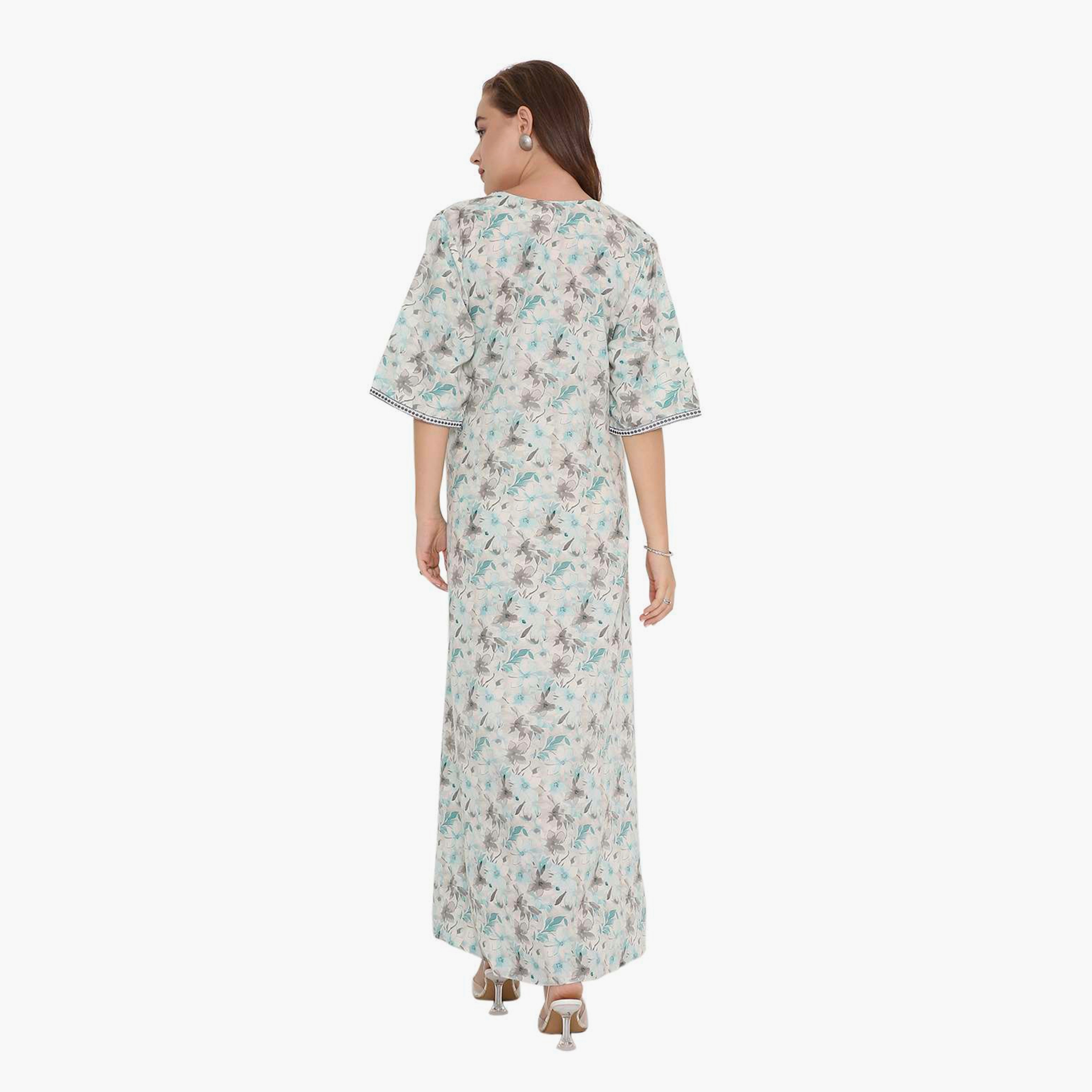 HanaandSara Floral Print & Embroidered Yoke Women's Jalabiya-women-arabicclothing-jalabiyas-image-10
