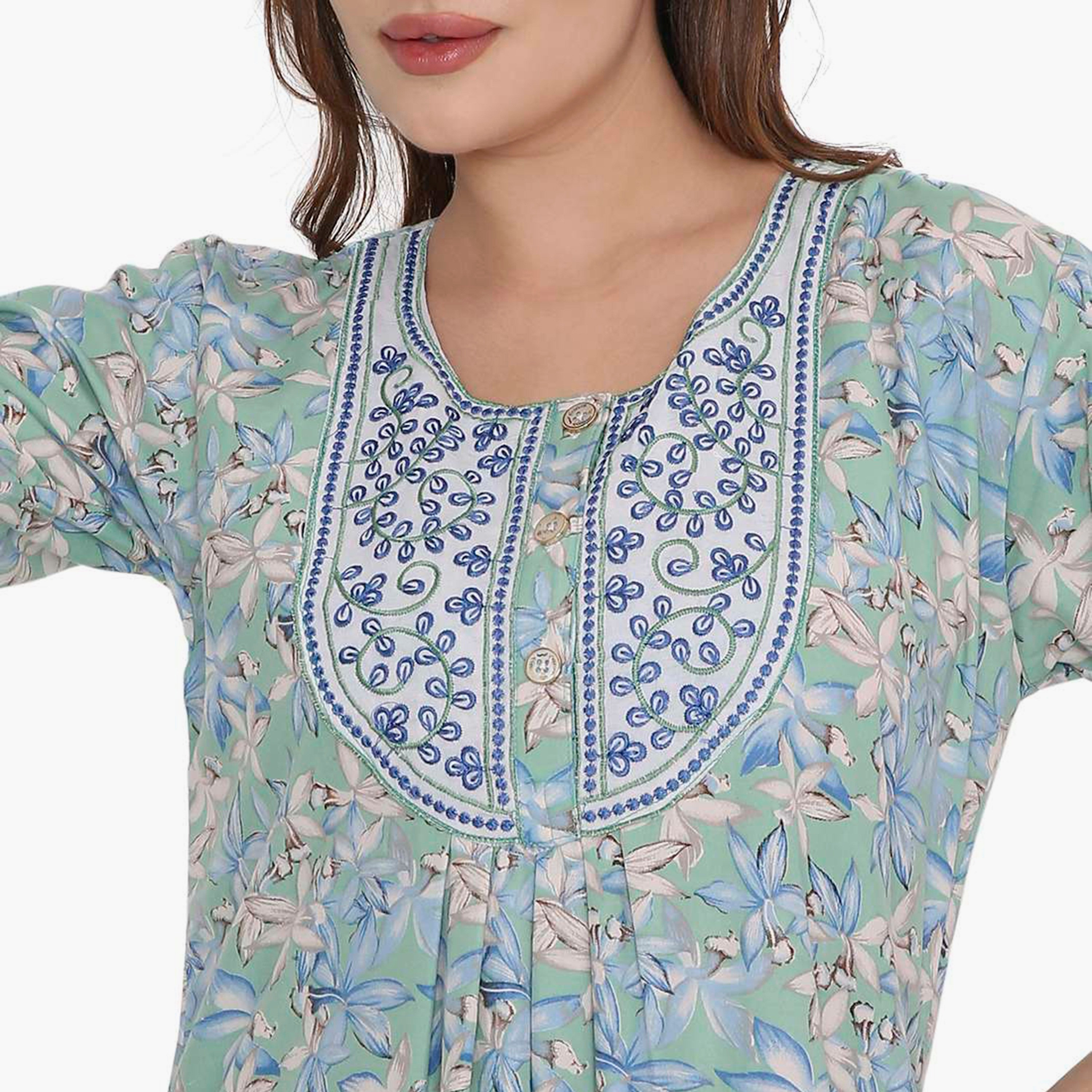 HanaandSara Floral Print & Embroidered Yoke Women's Jalabiya-women-arabicclothing-jalabiyas-image-12