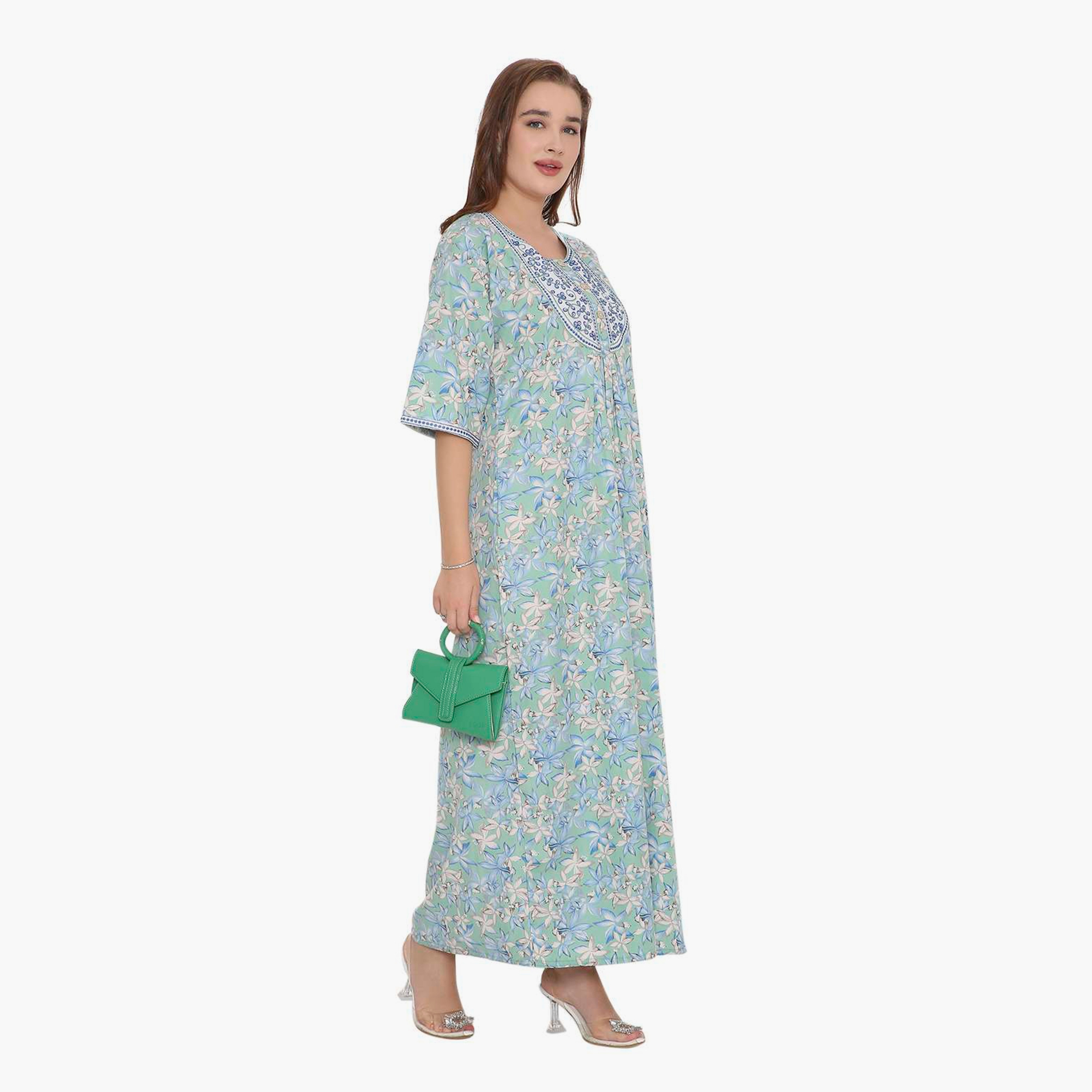 HanaandSara Floral Print & Embroidered Yoke Women's Jalabiya-women-arabicclothing-jalabiyas-image-13
