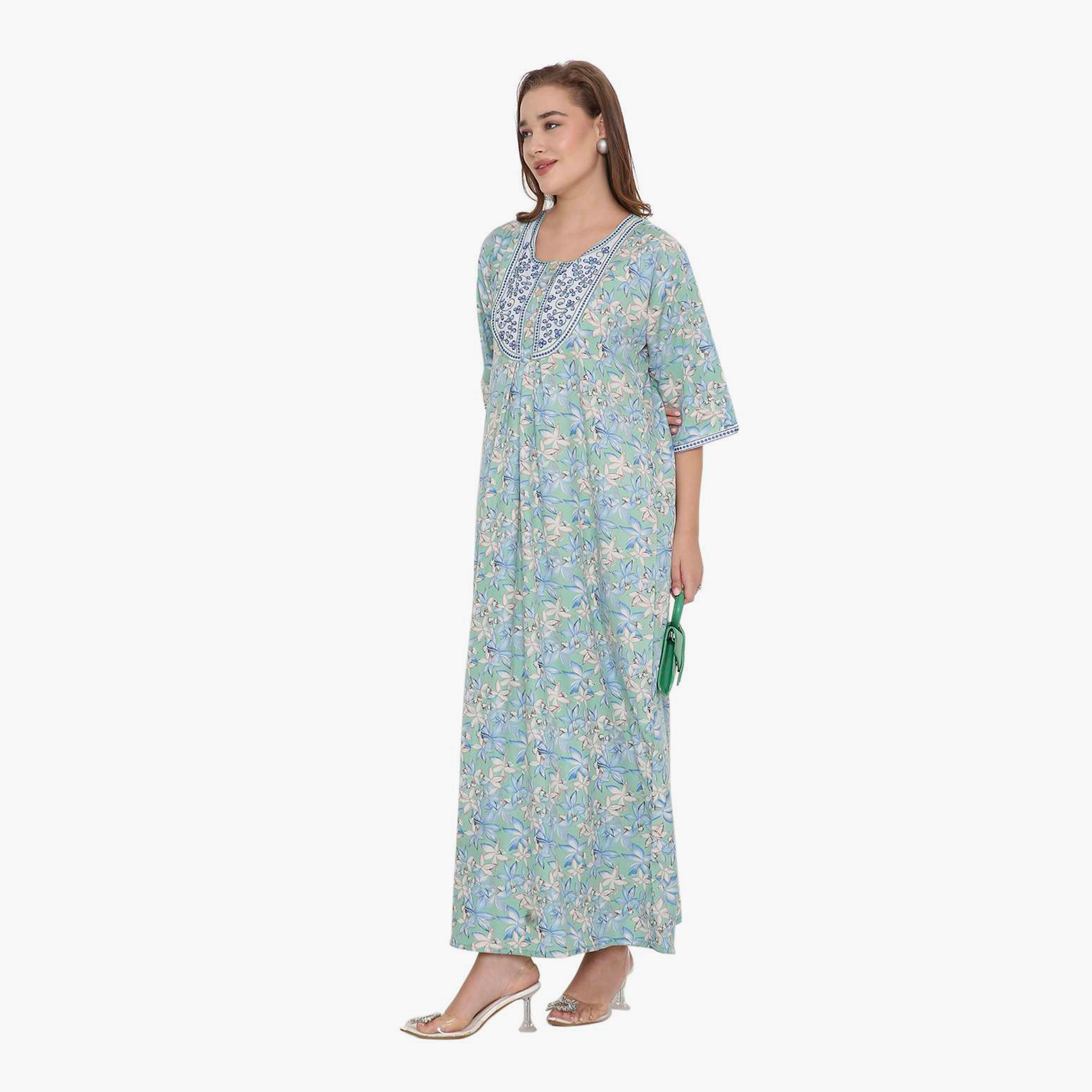 HanaandSara Floral Print & Embroidered Yoke Women's Jalabiya-women-arabicclothing-jalabiyas-image-14