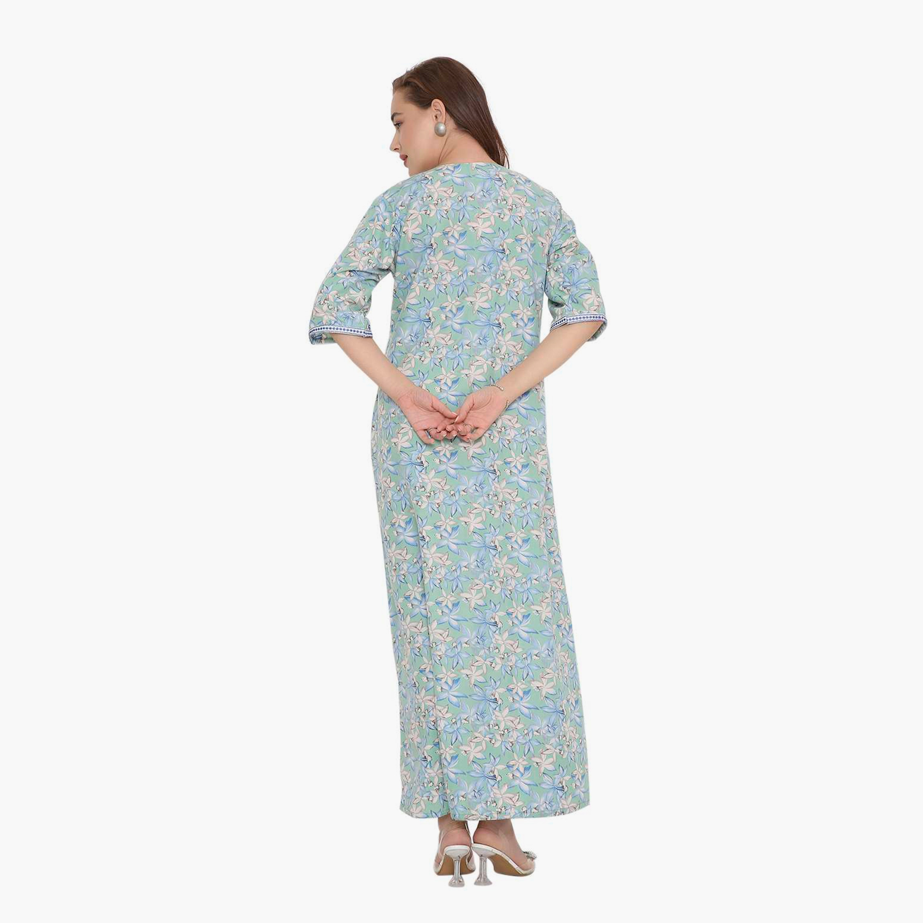 HanaandSara Floral Print & Embroidered Yoke Women's Jalabiya-women-arabicclothing-jalabiyas-image-15