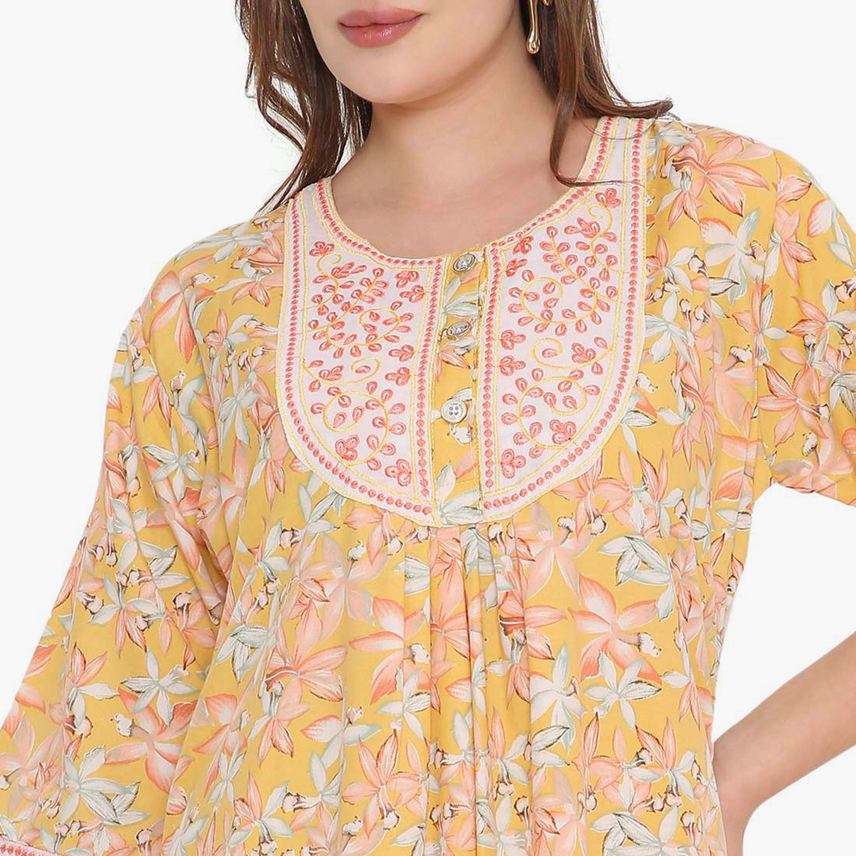 HanaandSara Floral Print & Embroidered Yoke Women's Jalabiya-women-arabicclothing-jalabiyas-image-7