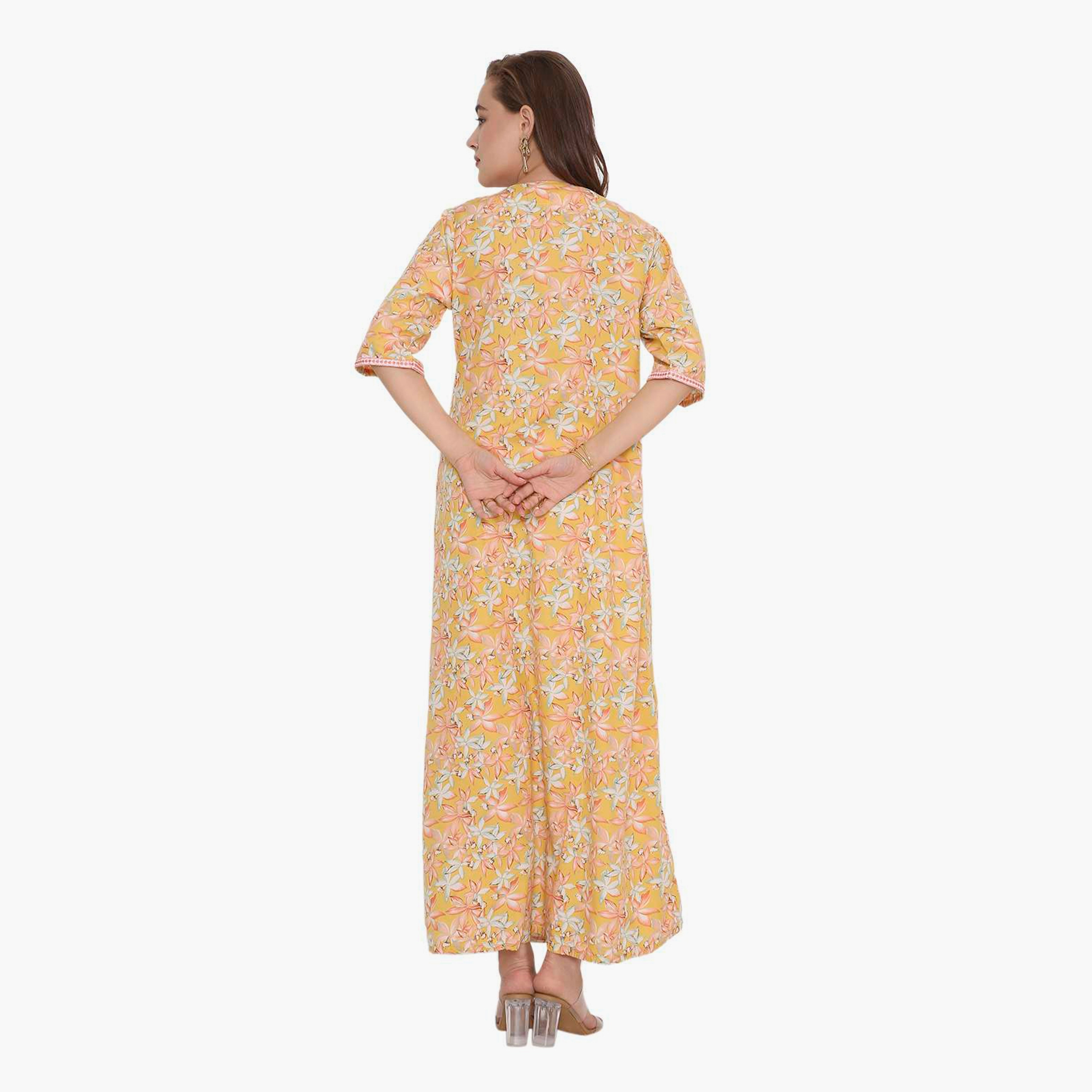HanaandSara Floral Print & Embroidered Yoke Women's Jalabiya-women-arabicclothing-jalabiyas-image-10