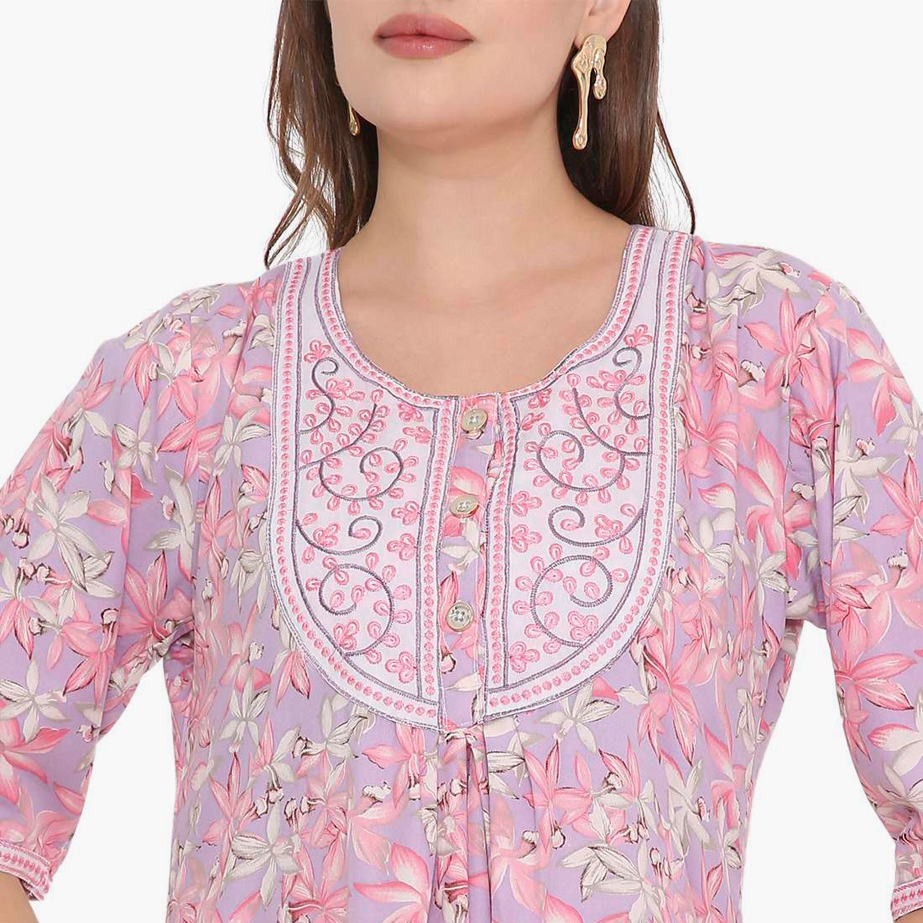 جلابية نسائية بطبعة زهور وصدرية مطرزة من هنا أند سارة-women-arabicclothing-jalabiyas-image-2