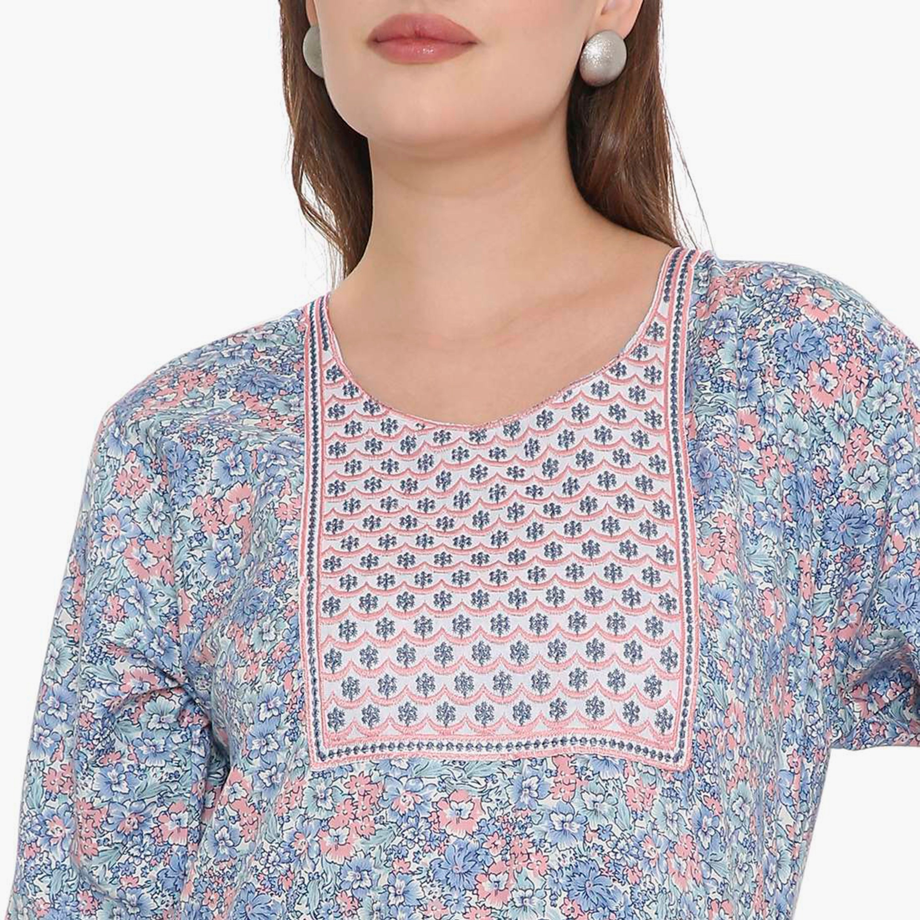 جلابية نسائية بطبعة زهور وصدرية مطرزة من هنا أند سارة-women-arabicclothing-jalabiyas-image-2