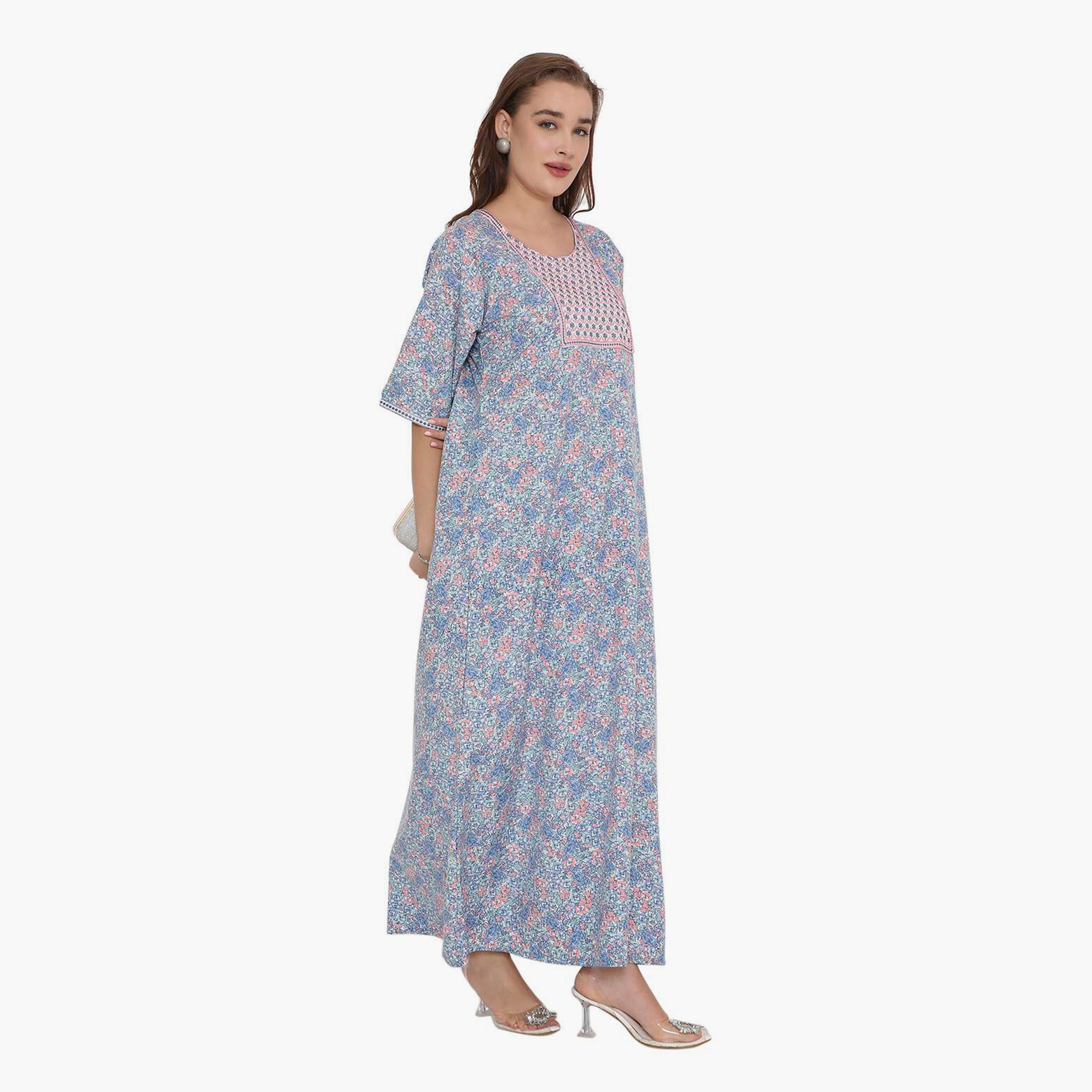 جلابية نسائية بطبعة زهور وصدرية مطرزة من هنا أند سارة-women-arabicclothing-jalabiyas-image-3
