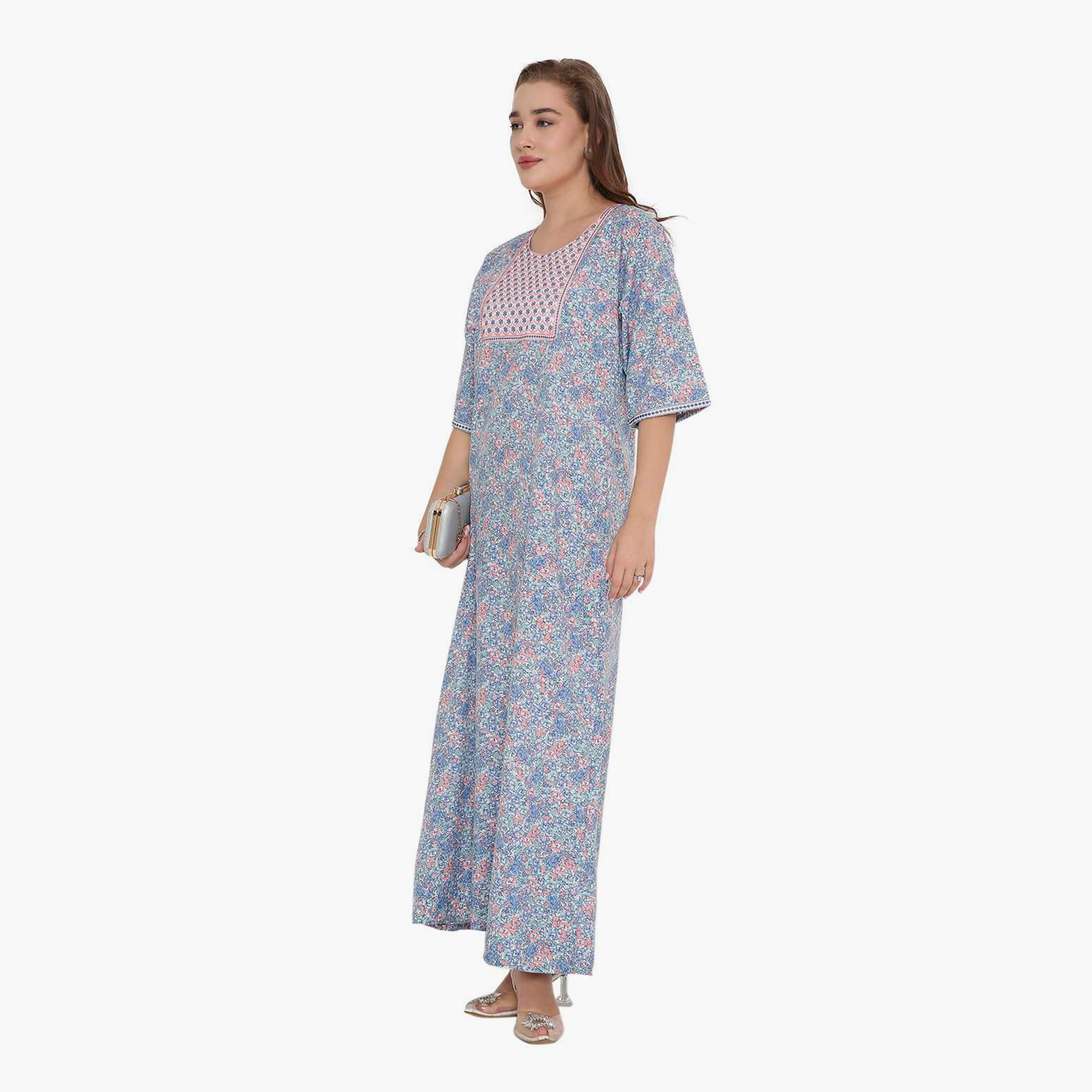 جلابية نسائية بطبعة زهور وصدرية مطرزة من هنا أند سارة-women-arabicclothing-jalabiyas-image-4