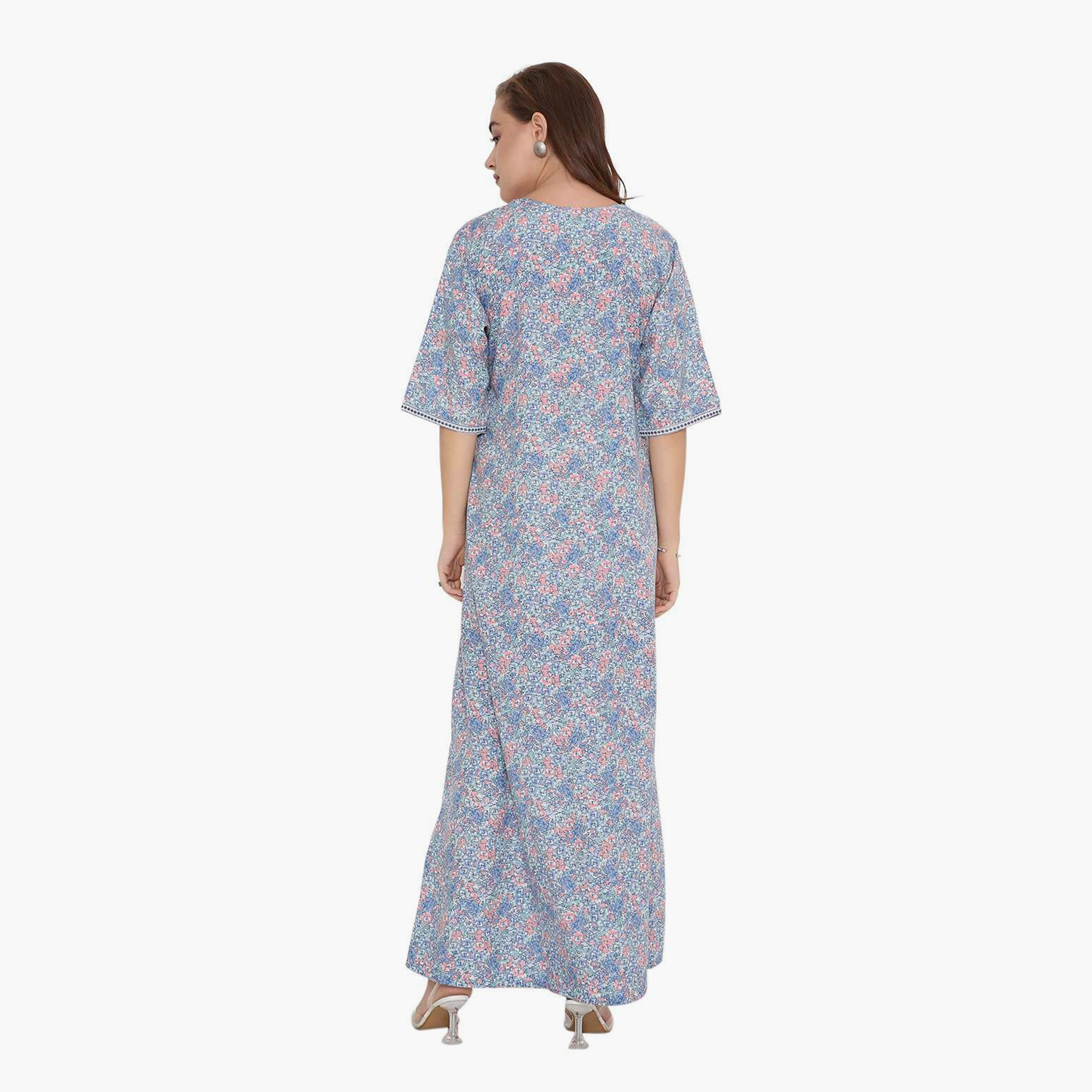 HanaandSara Floral Print & Embroidered Yoke Women's Jalabiya-women-arabicclothing-jalabiyas-image-14