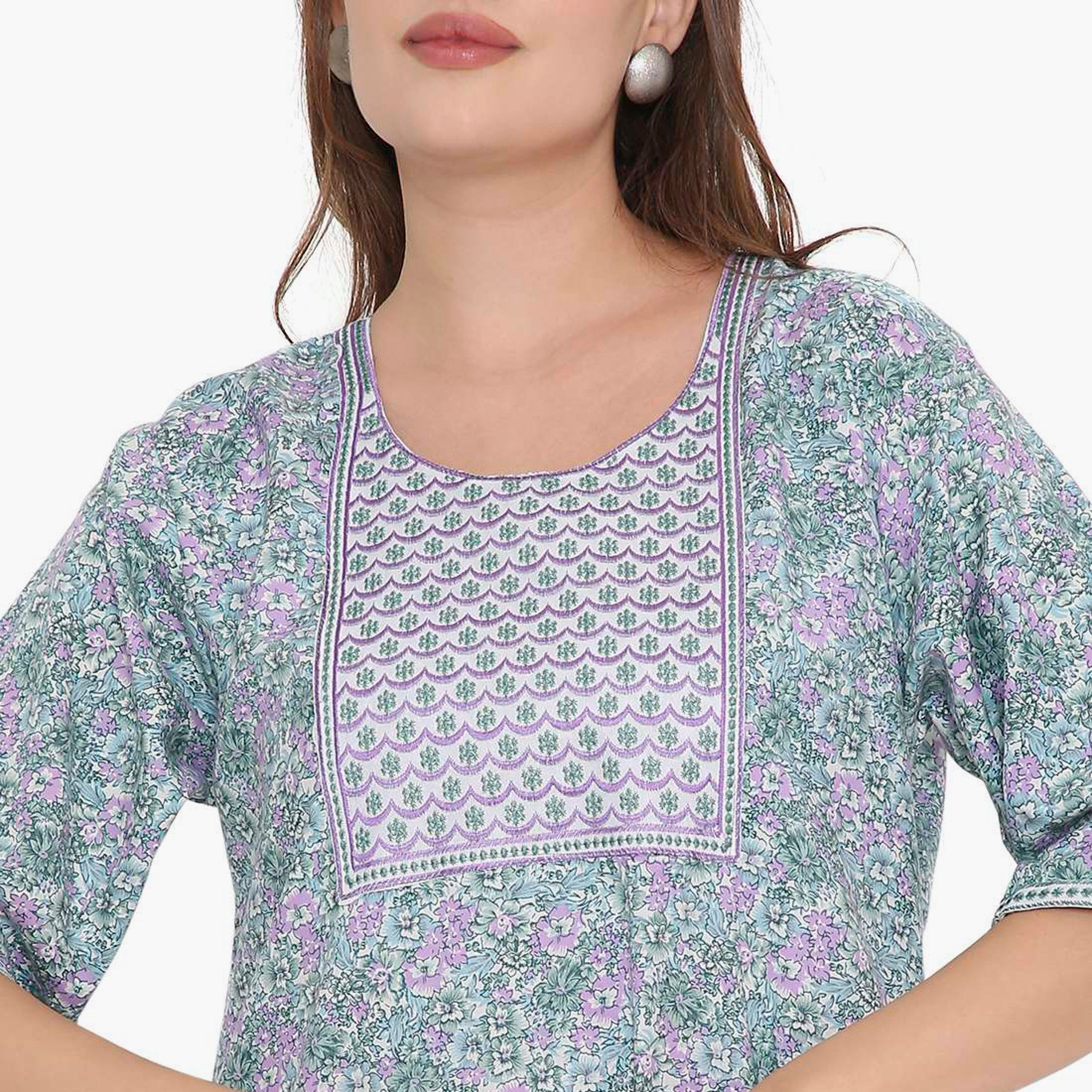 HanaandSara Floral Print & Embroidered Yoke Women's Jalabiya-women-arabicclothing-jalabiyas-image-6