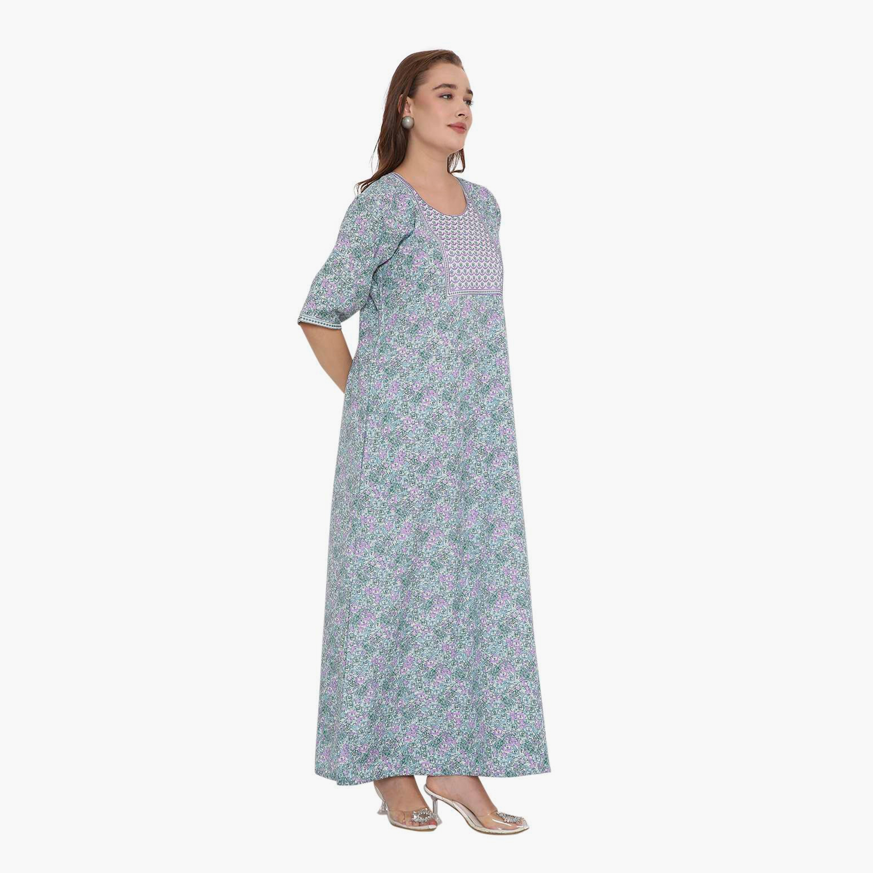 HanaandSara Floral Print & Embroidered Yoke Women's Jalabiya-women-arabicclothing-jalabiyas-image-7
