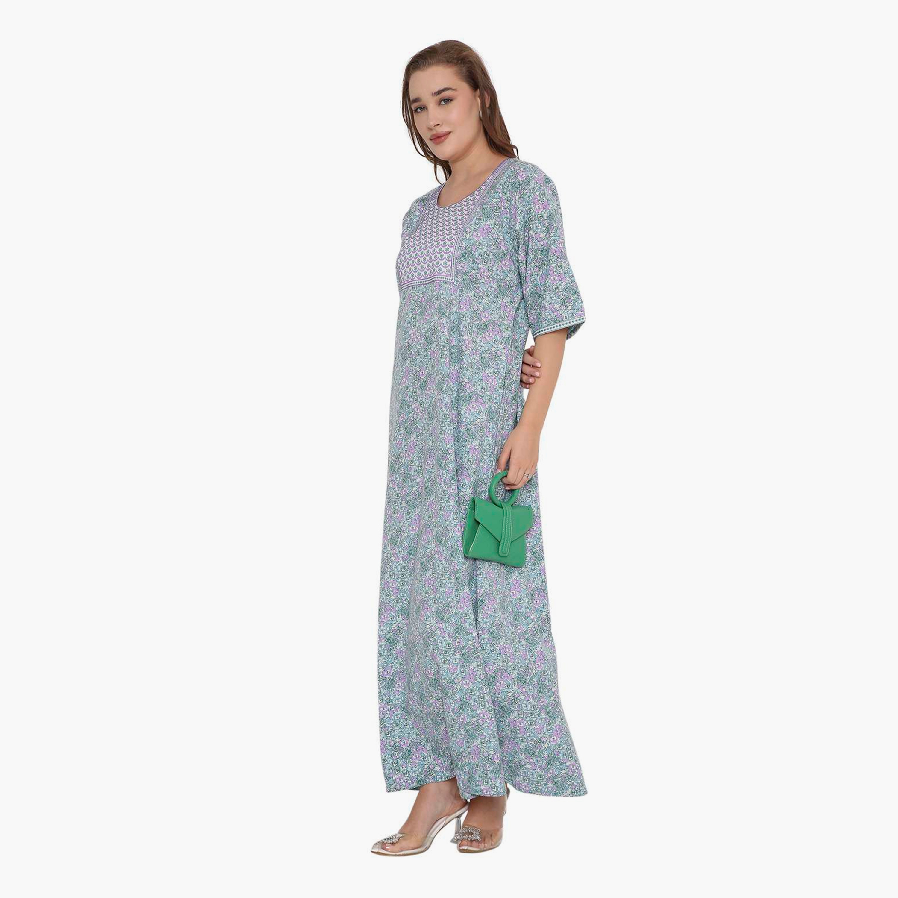 HanaandSara Floral Print & Embroidered Yoke Women's Jalabiya-women-arabicclothing-jalabiyas-image-8
