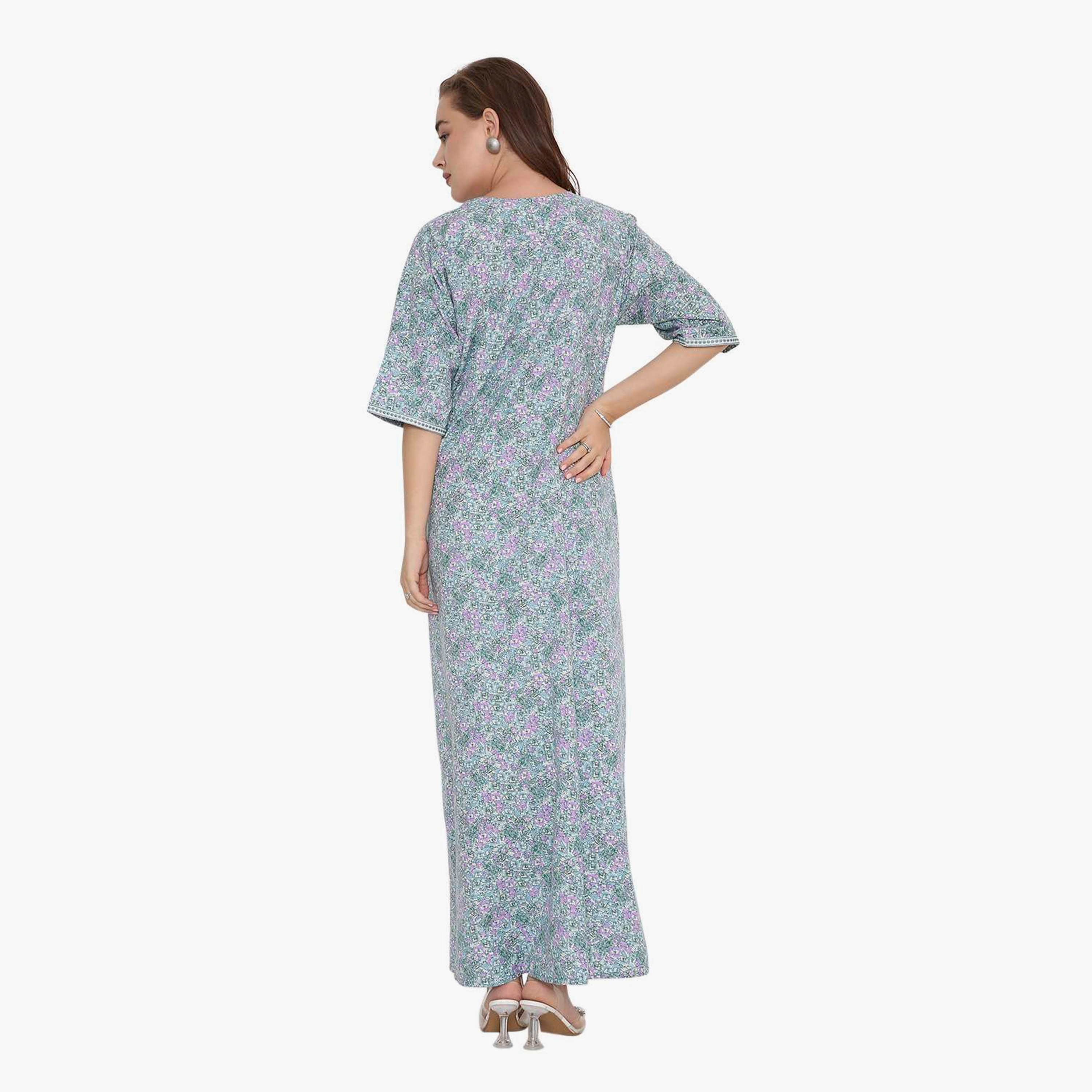 HanaandSara Floral Print & Embroidered Yoke Women's Jalabiya-women-arabicclothing-jalabiyas-image-9