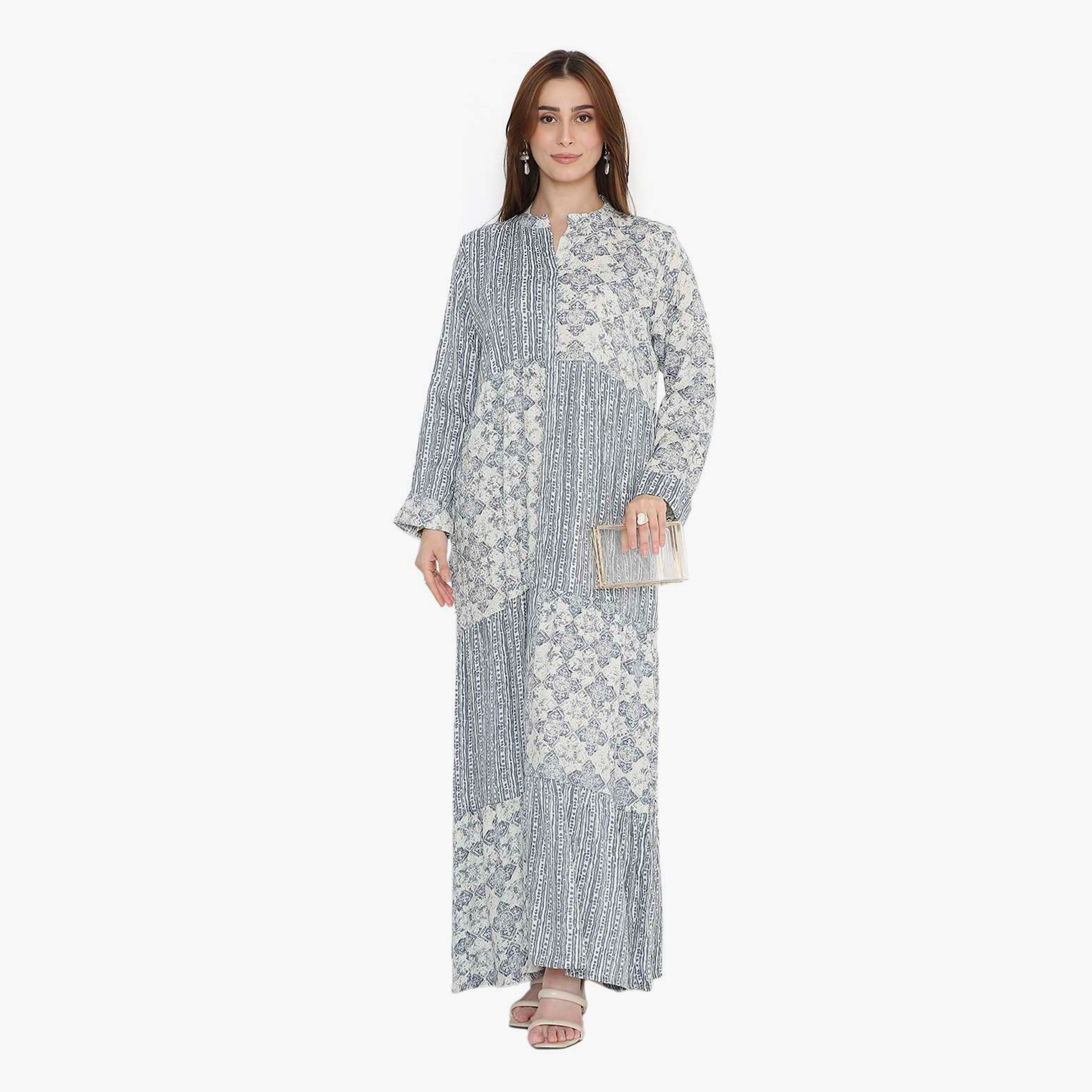 HanaandSara Floral & Striped Mandarin Collar Women's Jalabiya-women-arabicclothing-jalabiyas-image-6