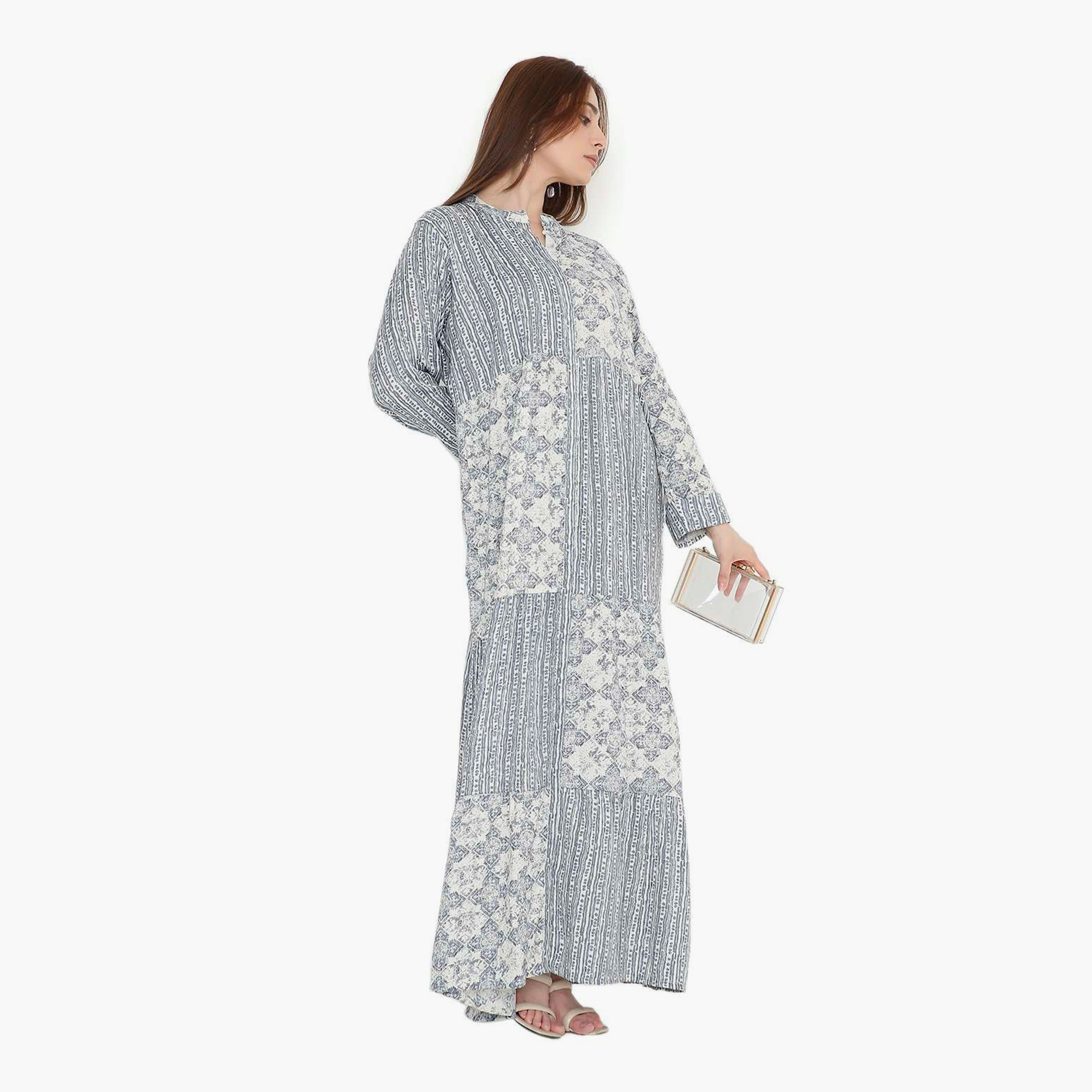 HanaandSara Floral & Striped Mandarin Collar Women's Jalabiya-women-arabicclothing-jalabiyas-image-8
