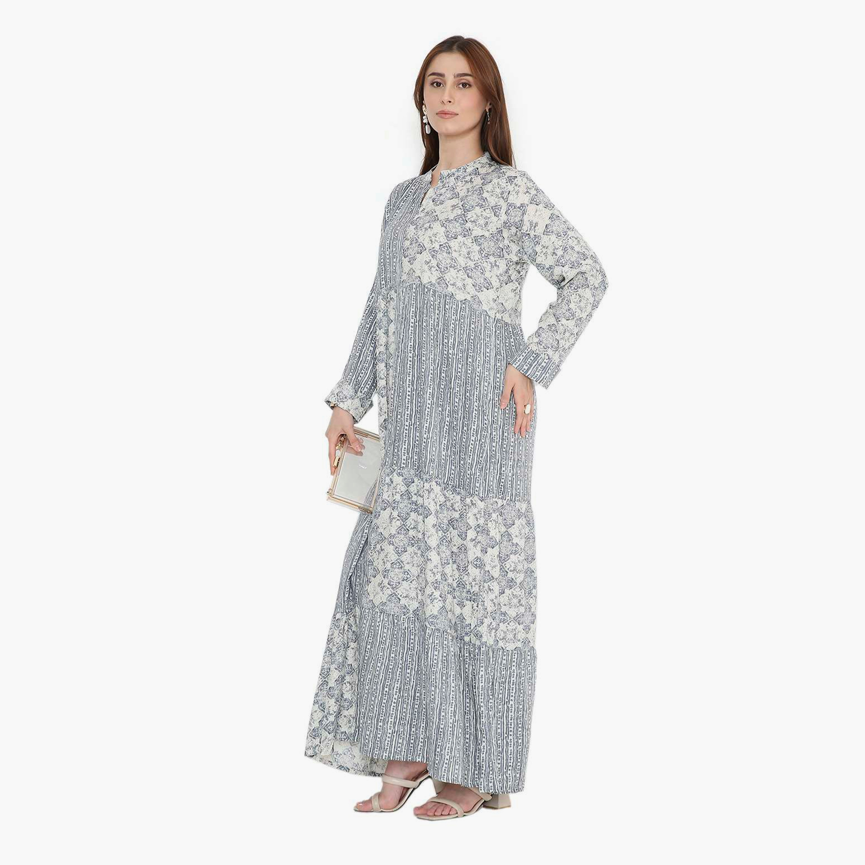HanaandSara Floral & Striped Mandarin Collar Women's Jalabiya-women-arabicclothing-jalabiyas-image-9