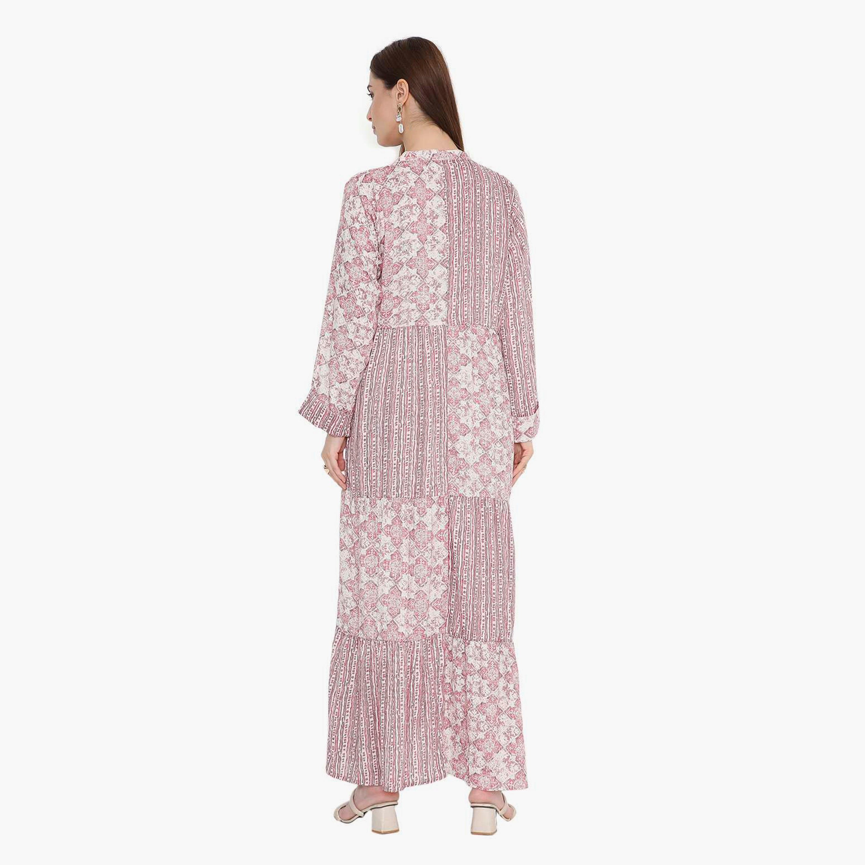 HanaandSara Floral & Striped Mandarin Collar Women's Jalabiya-women-arabicclothing-jalabiyas-image-5