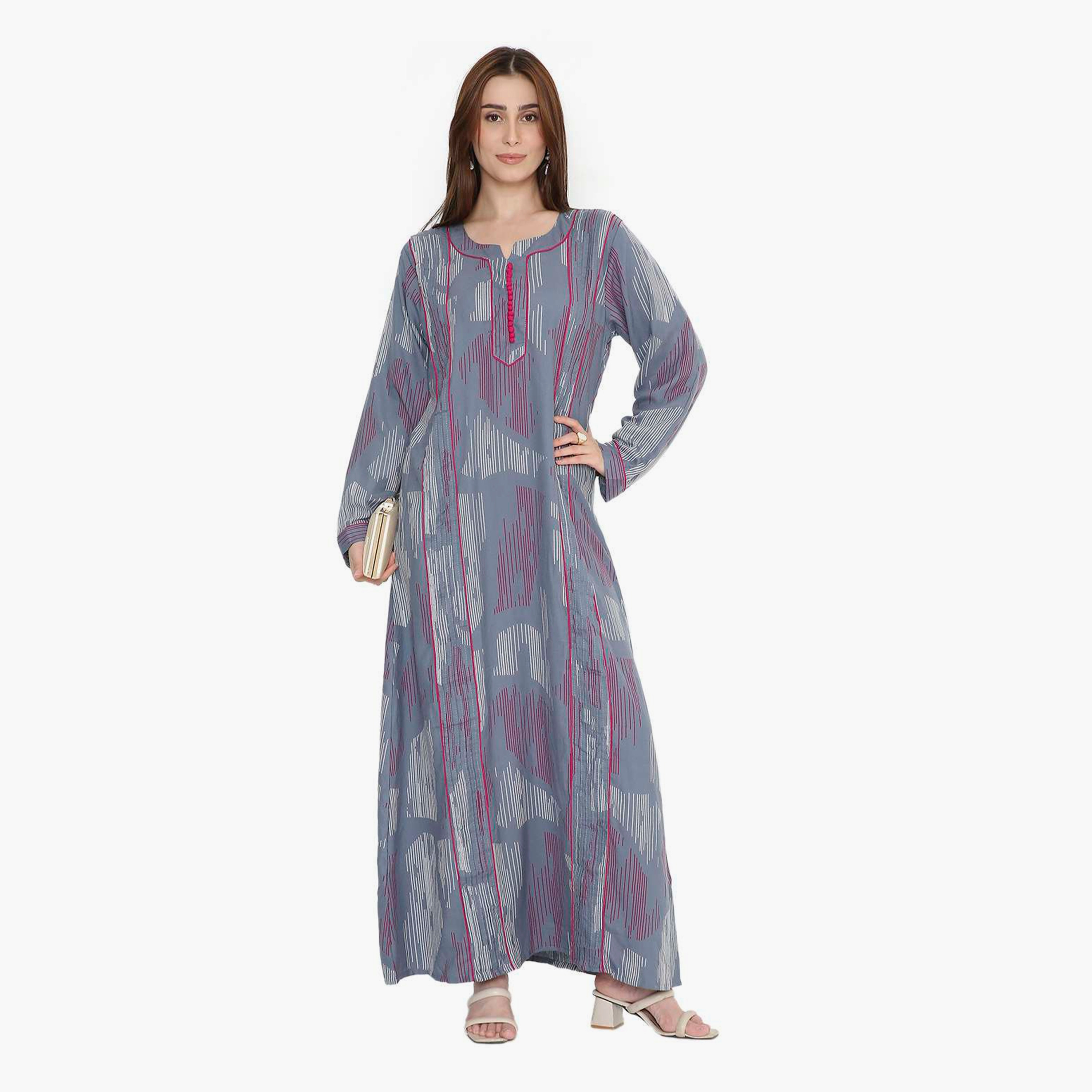 جلابية نسائية بطبعة تجريدية وكسرات من هنا أند سارة-women-arabicclothing-jalabiyas-image-11