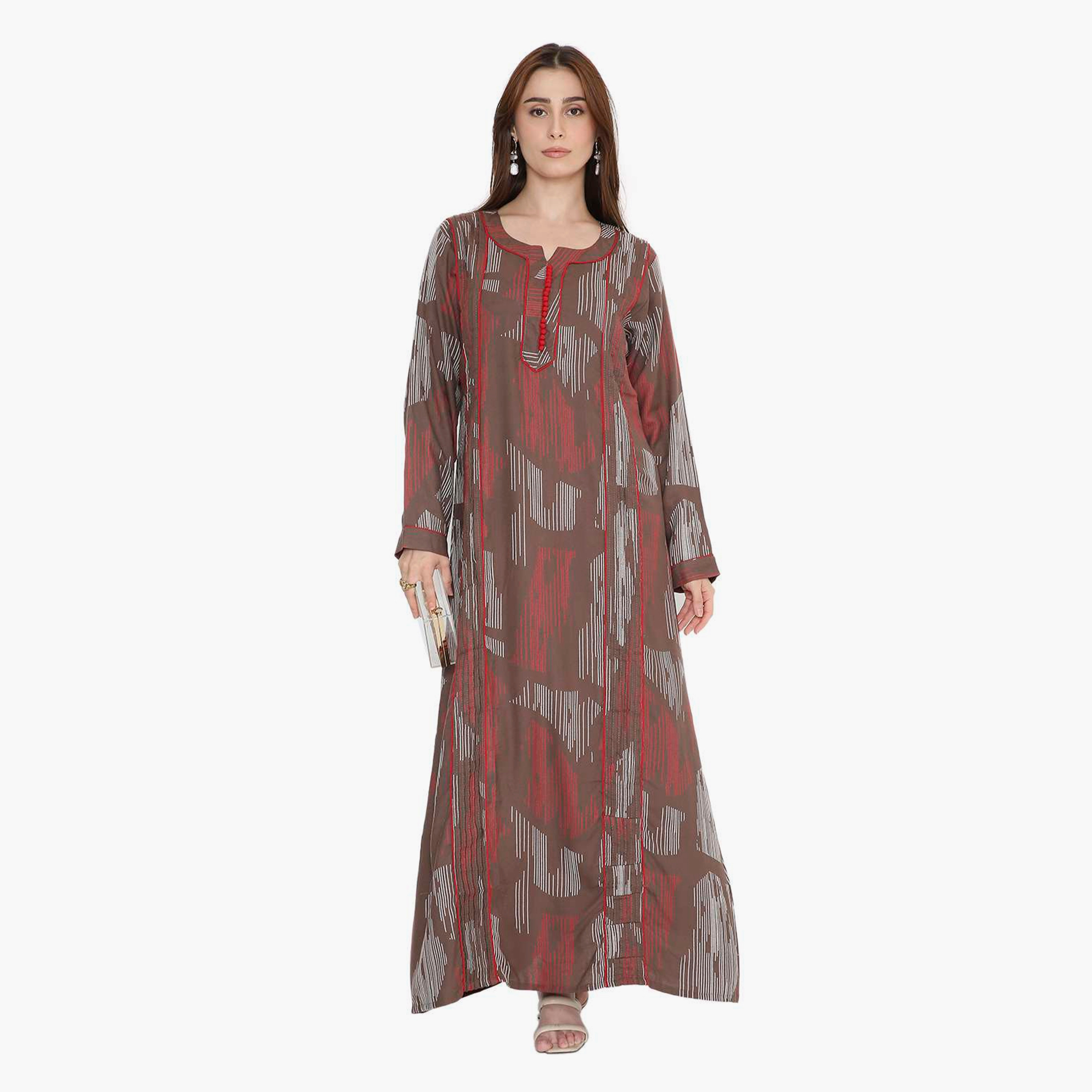 HanaandSara Abstract Print & Pintuck Women's Jalabiya-women-arabicclothing-jalabiyas-image-1