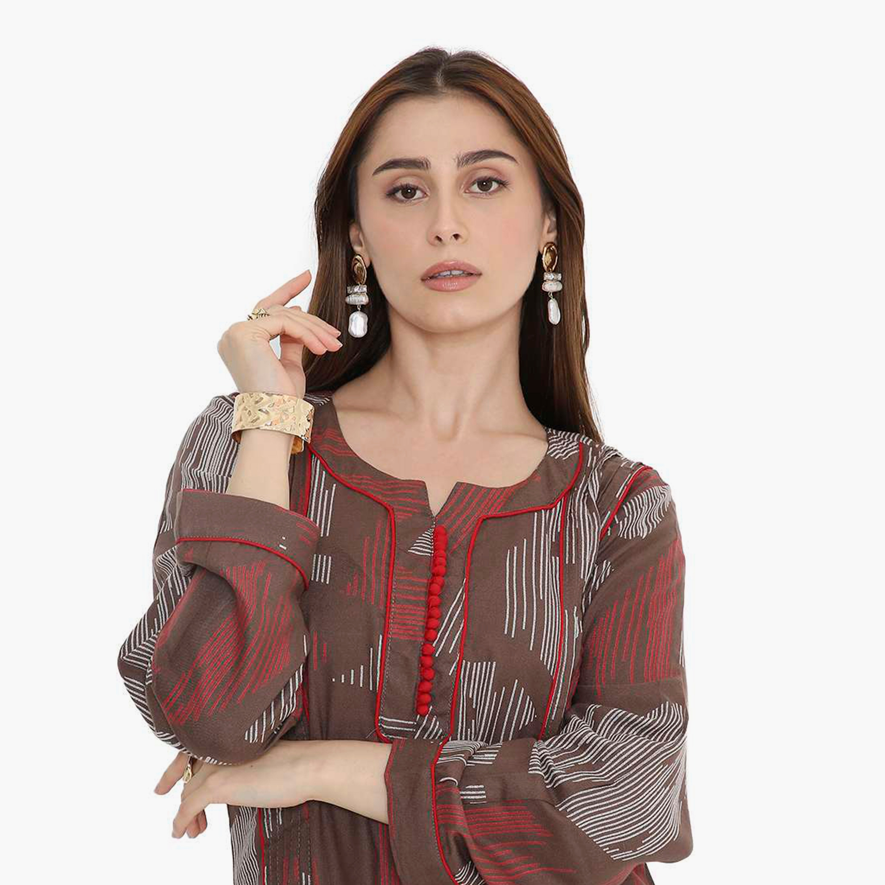 جلابية نسائية بطبعة تجريدية وكسرات من هنا أند سارة-women-arabicclothing-jalabiyas-image-2