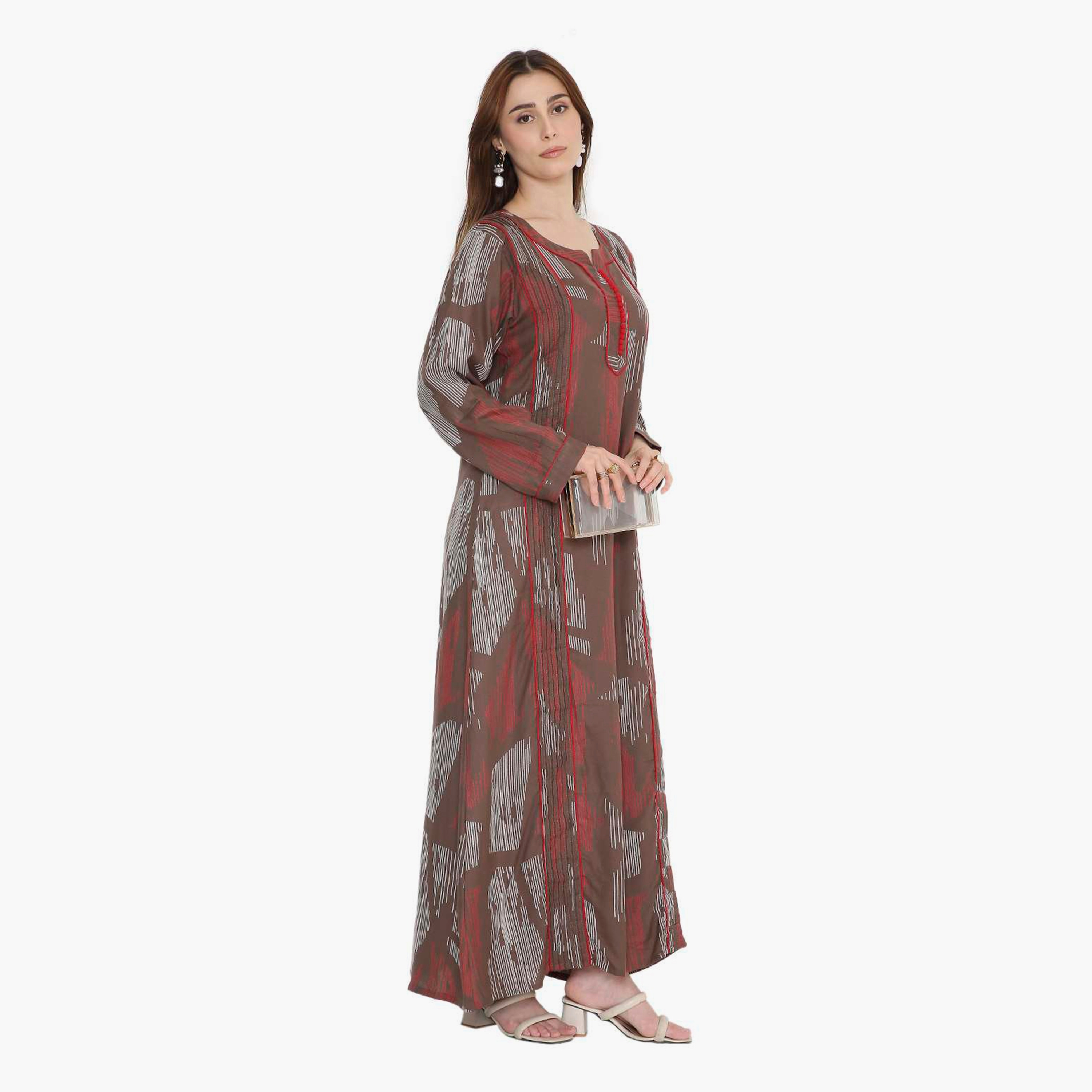 HanaandSara Abstract Print & Pintuck Women's Jalabiya-women-arabicclothing-jalabiyas-image-3