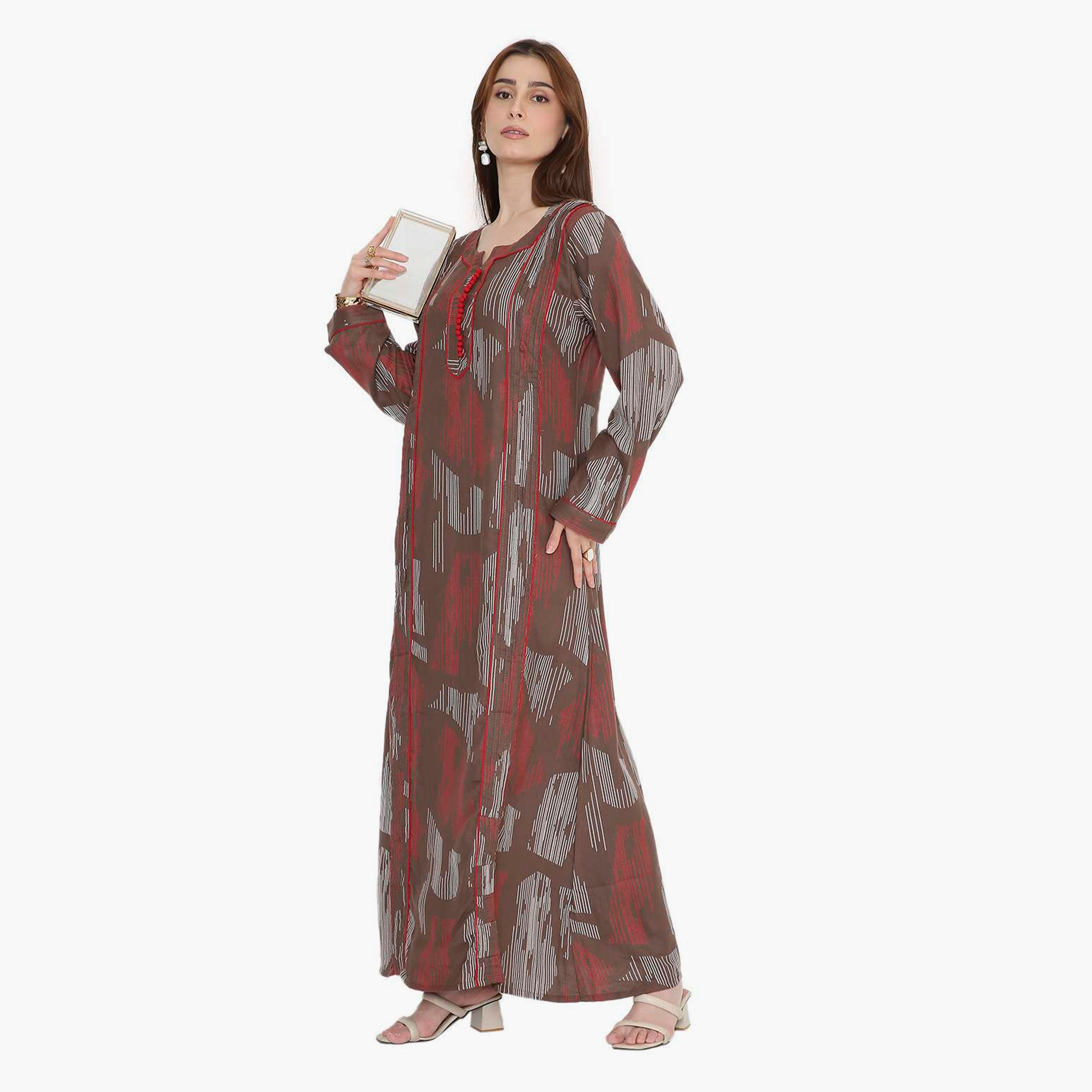 جلابية نسائية بطبعة تجريدية وكسرات من هنا أند سارة-women-arabicclothing-jalabiyas-image-4