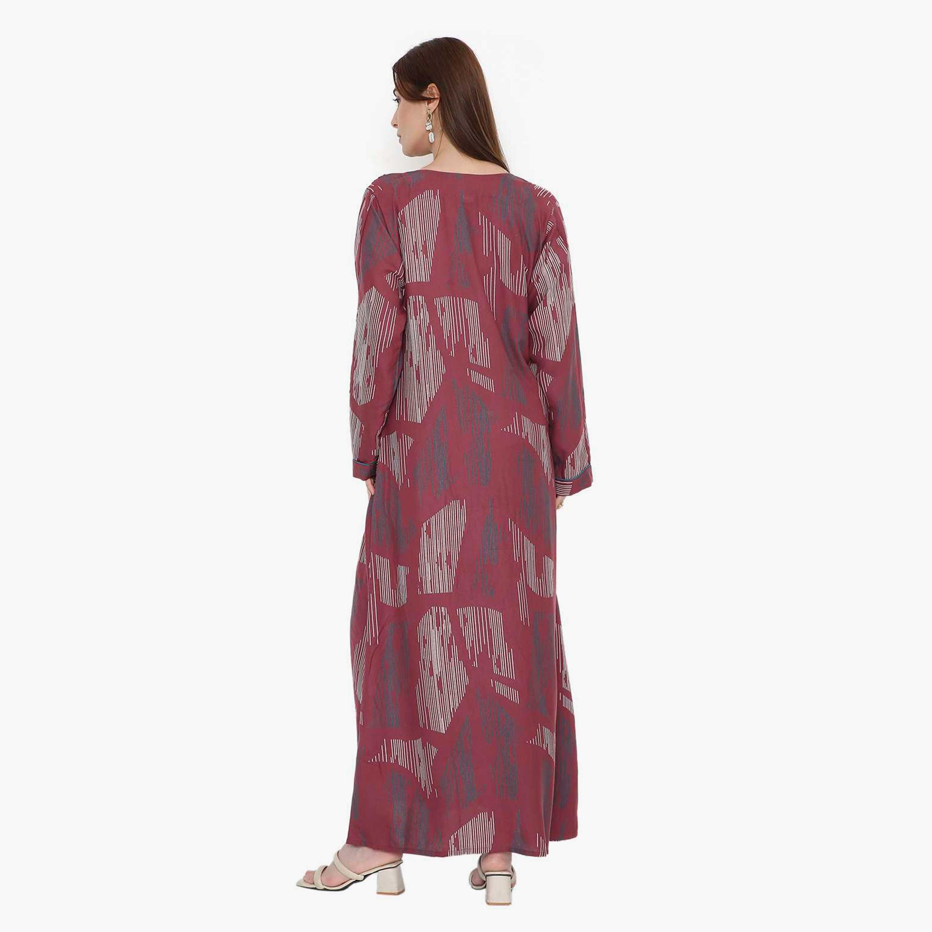 جلابية نسائية بطبعة تجريدية وكسرات من هنا أند سارة-women-arabicclothing-jalabiyas-image-10