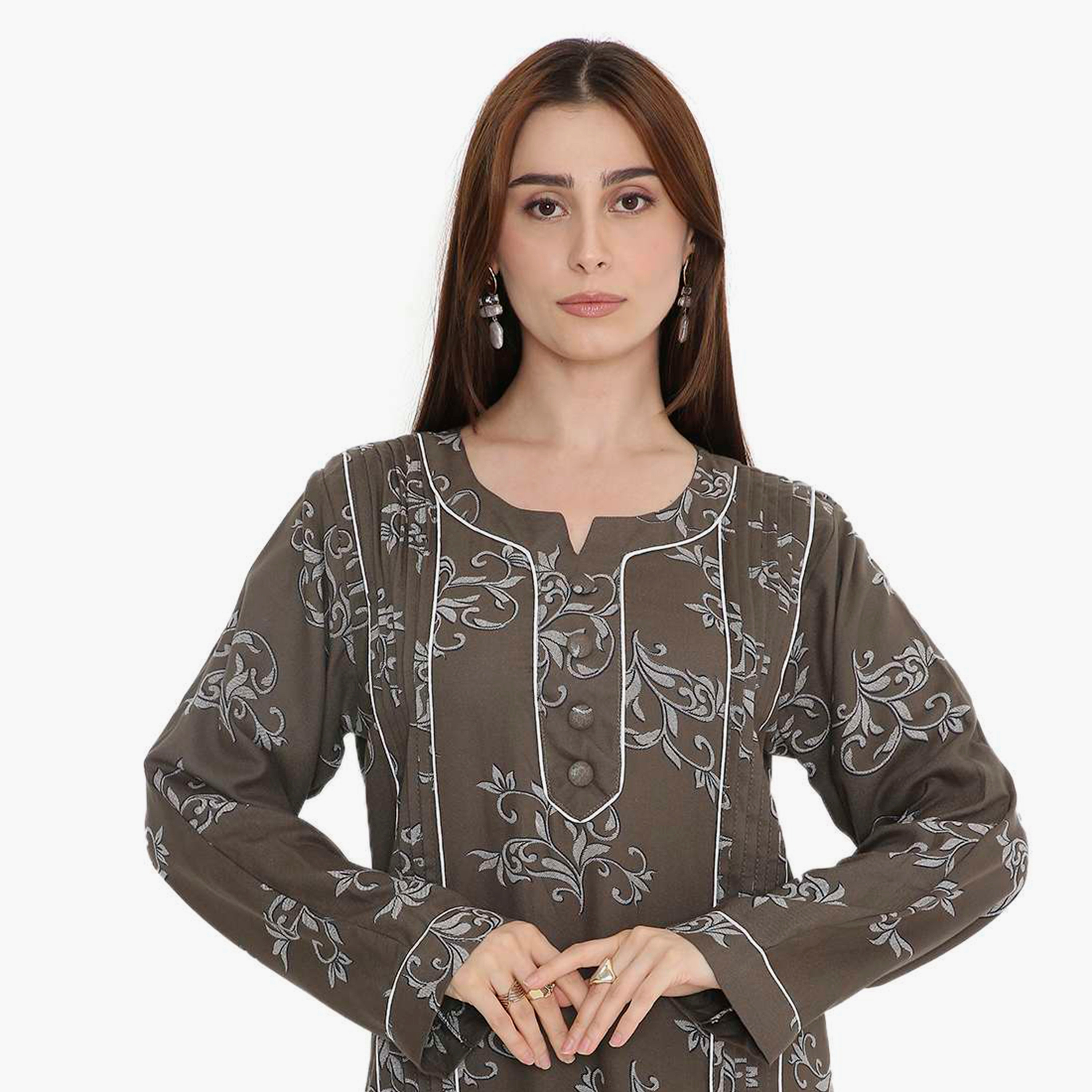 HanaandSara Vines Print & Pintuck Women's Jalabiya-women-arabicclothing-jalabiyas-image-2