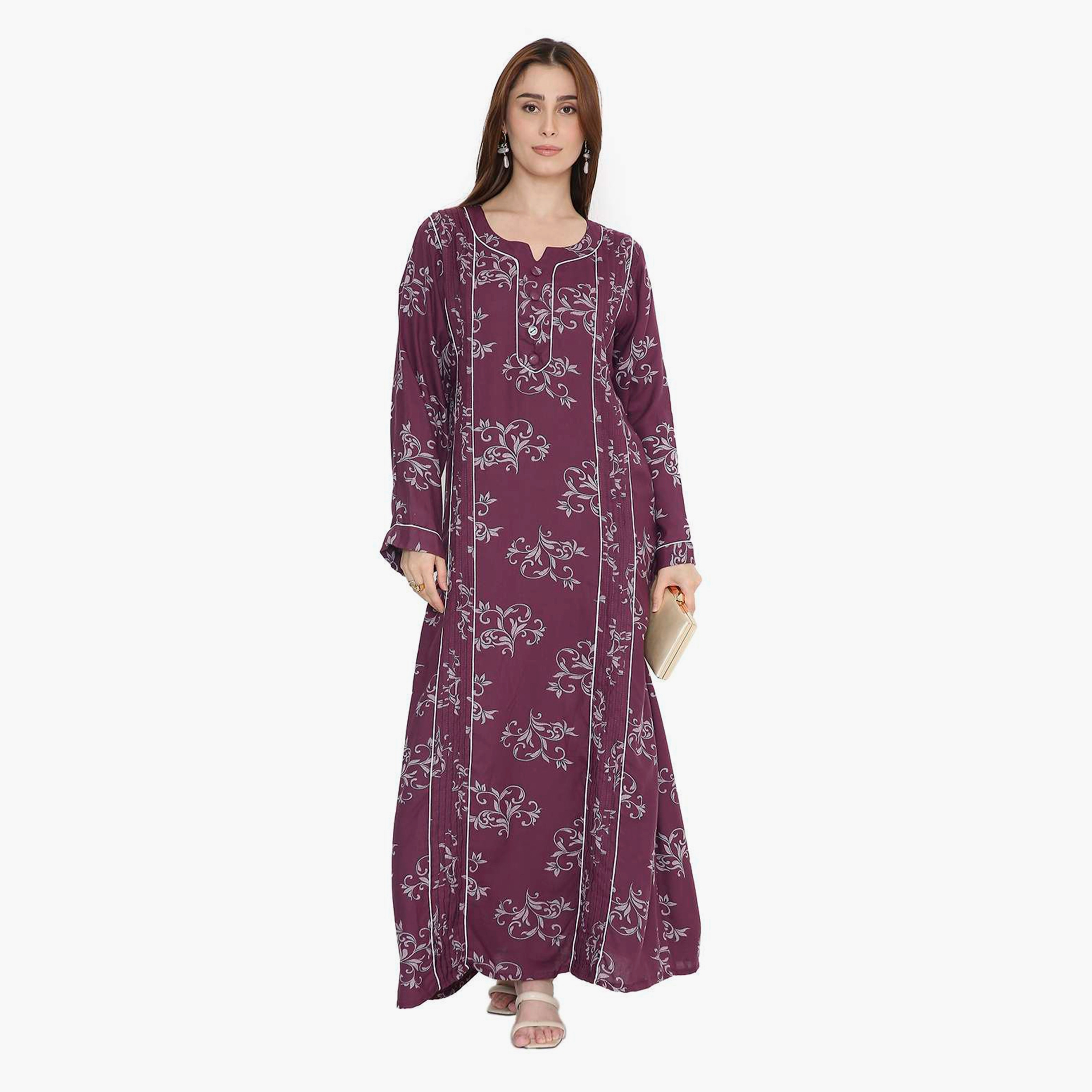 جلابية نسائية بطبعة كرمة العنب وكسرات من هنا أند سارة-women-arabicclothing-jalabiyas-image-6
