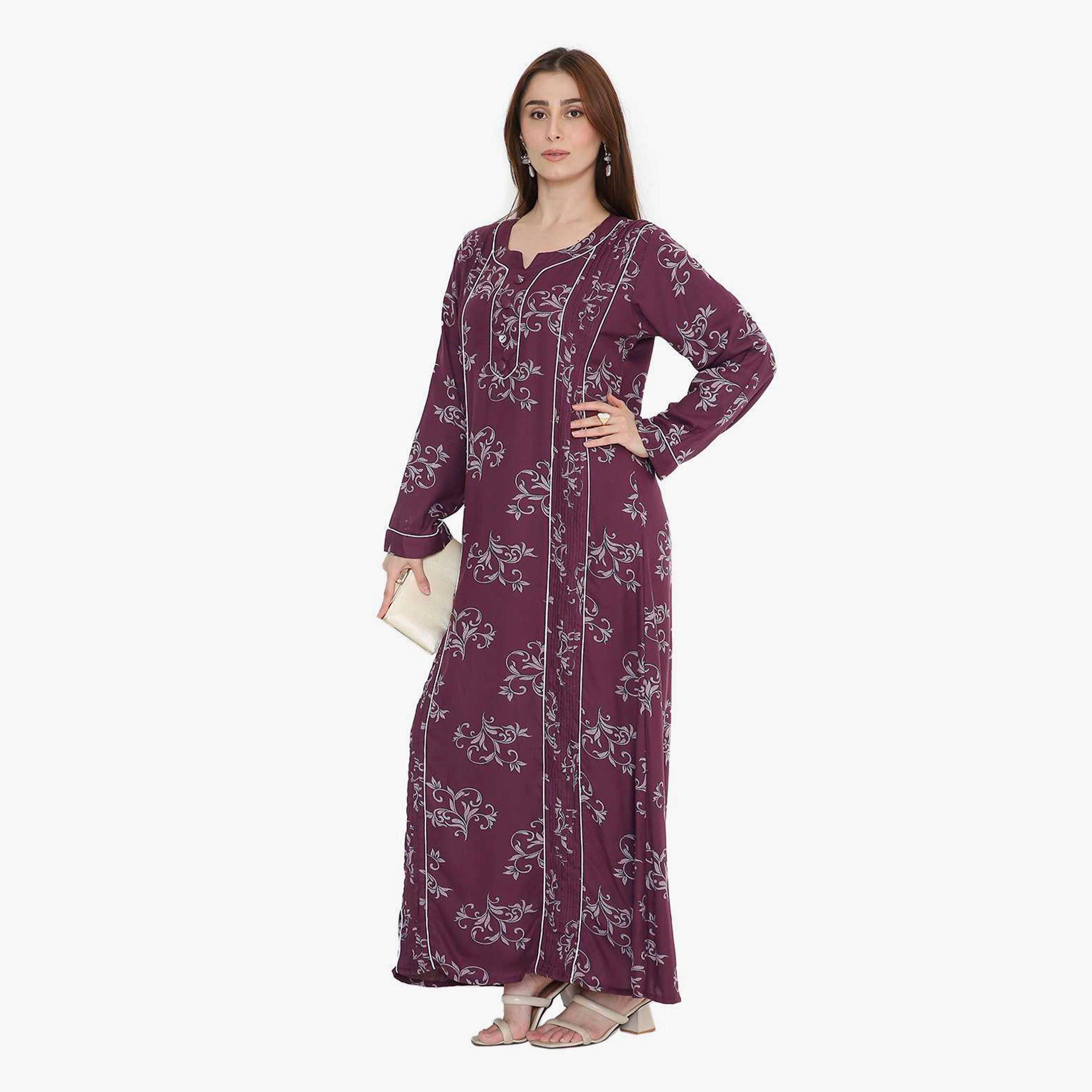 جلابية نسائية بطبعة كرمة العنب وكسرات من هنا أند سارة-women-arabicclothing-jalabiyas-image-9
