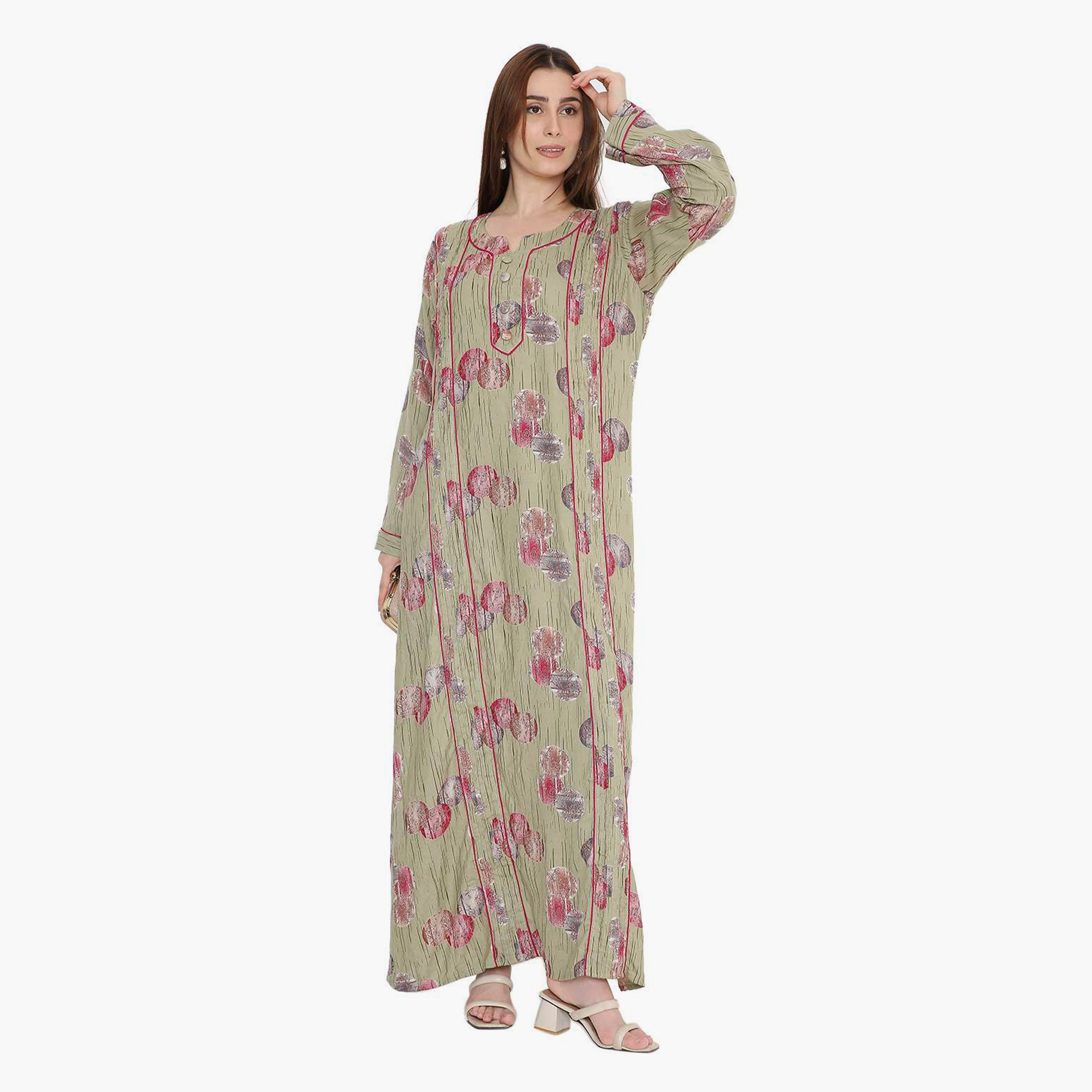 HanaandSara Abstract Print & Pintuck Women's Jalabiya-women-arabicclothing-jalabiyas-image-1