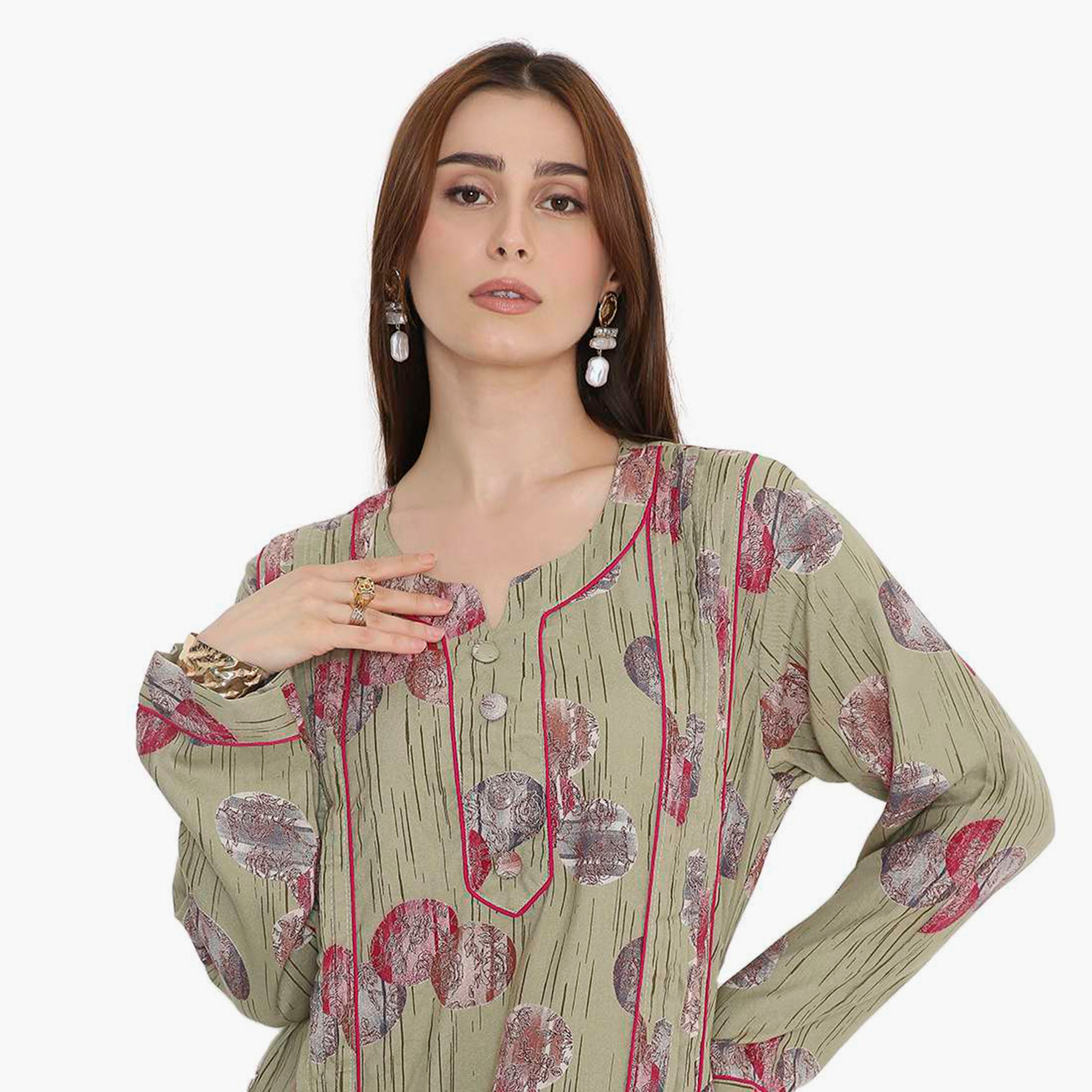 جلابية نسائية بطبعة تجريدية وكسرات من هنا أند سارة-women-arabicclothing-jalabiyas-image-2