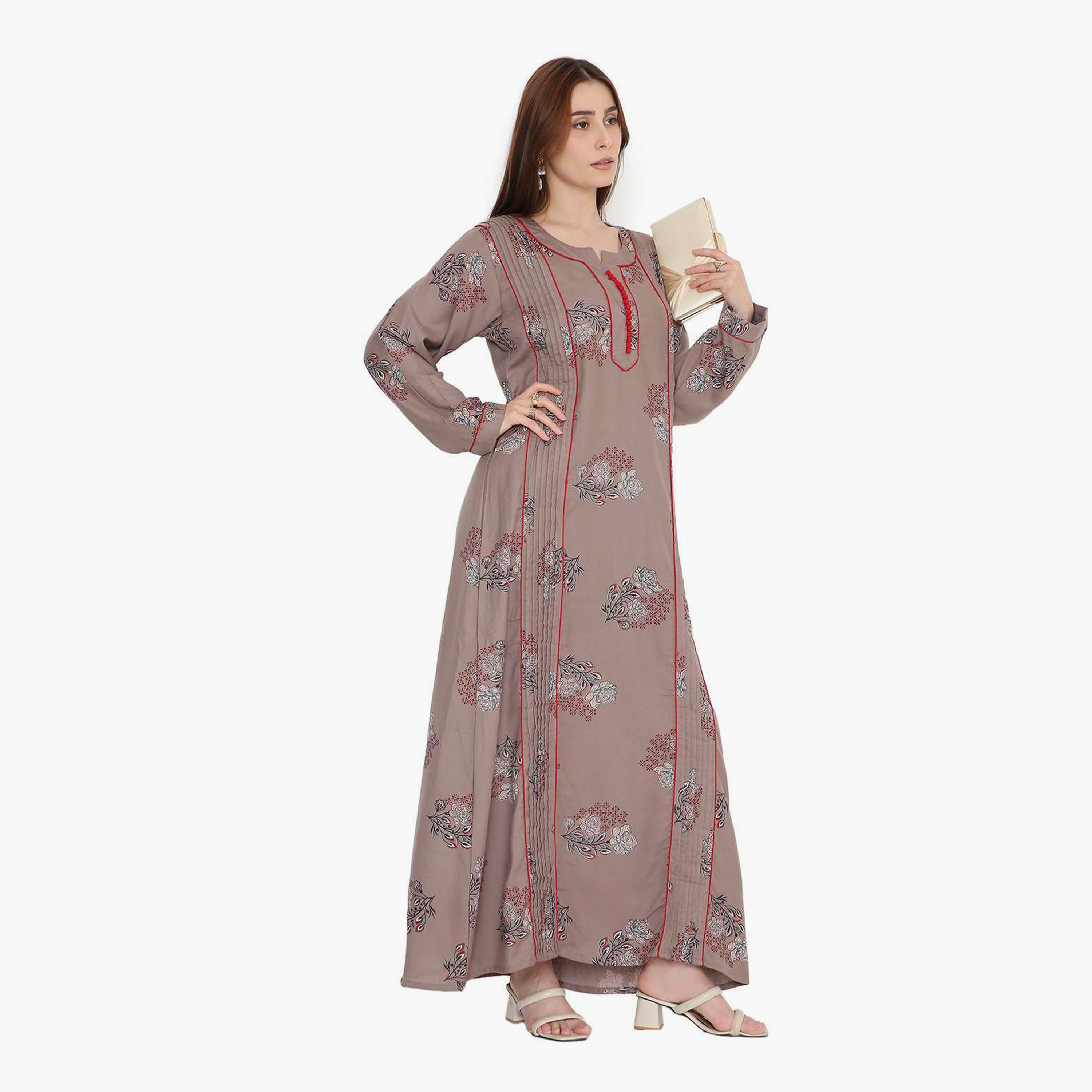 جلابية نسائية بطبعة زهور كبيرة وكسرات من هنا أند سارة-women-arabicclothing-jalabiyas-image-3