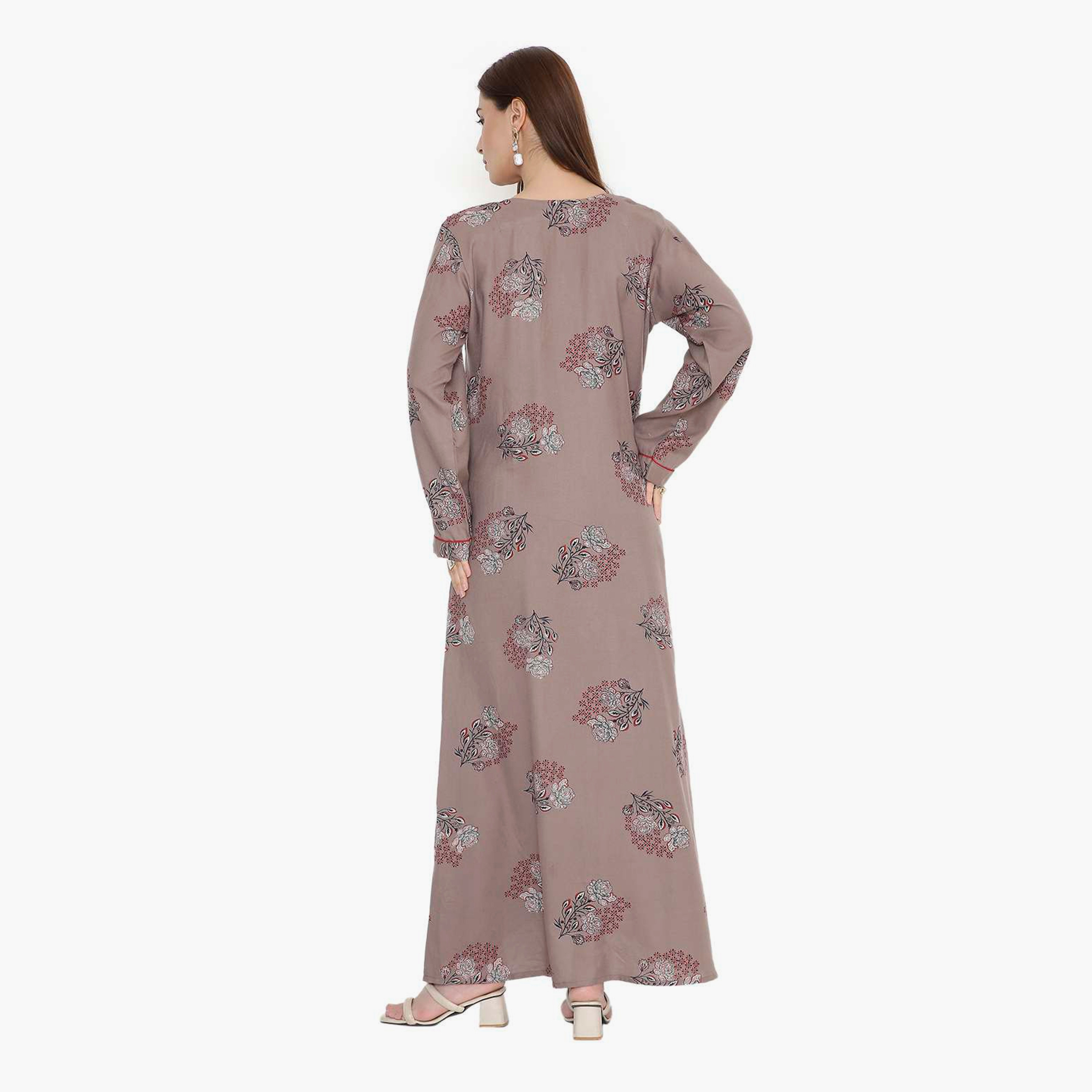 جلابية نسائية بطبعة زهور كبيرة وكسرات من هنا أند سارة-women-arabicclothing-jalabiyas-image-5