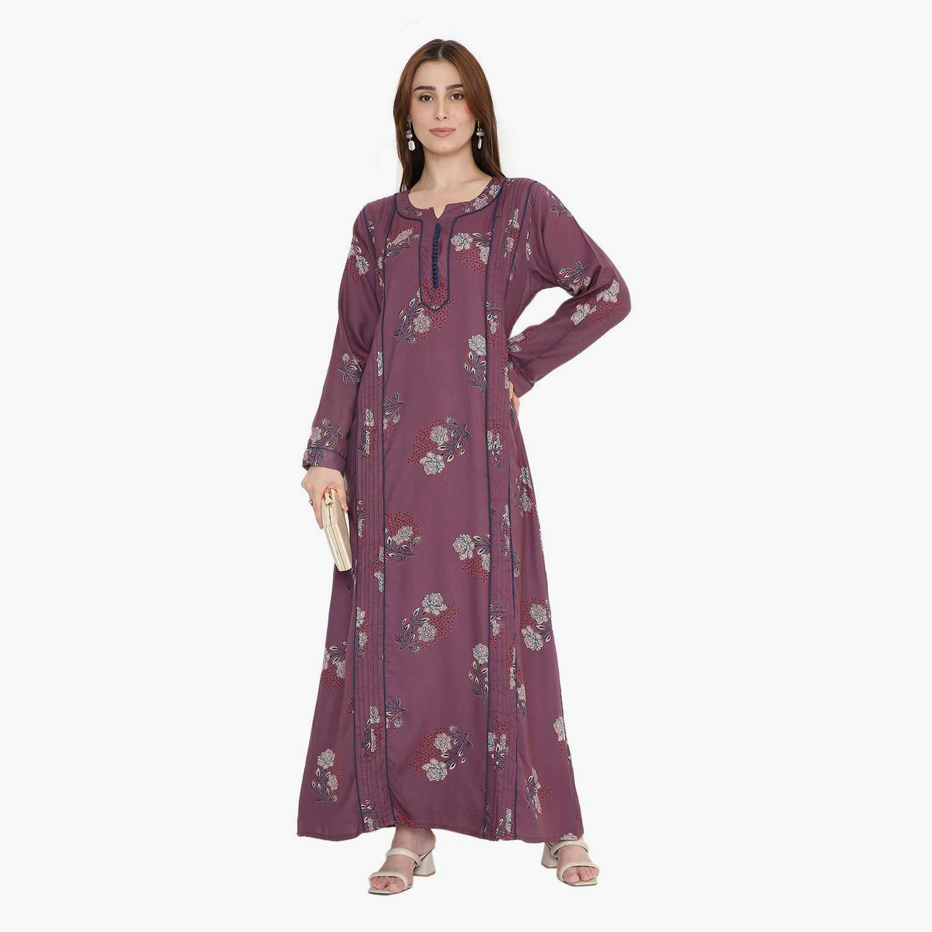 HanaandSara Floral Block Print & Pintuck Women's Jalabiya-women-arabicclothing-jalabiyas-image-11