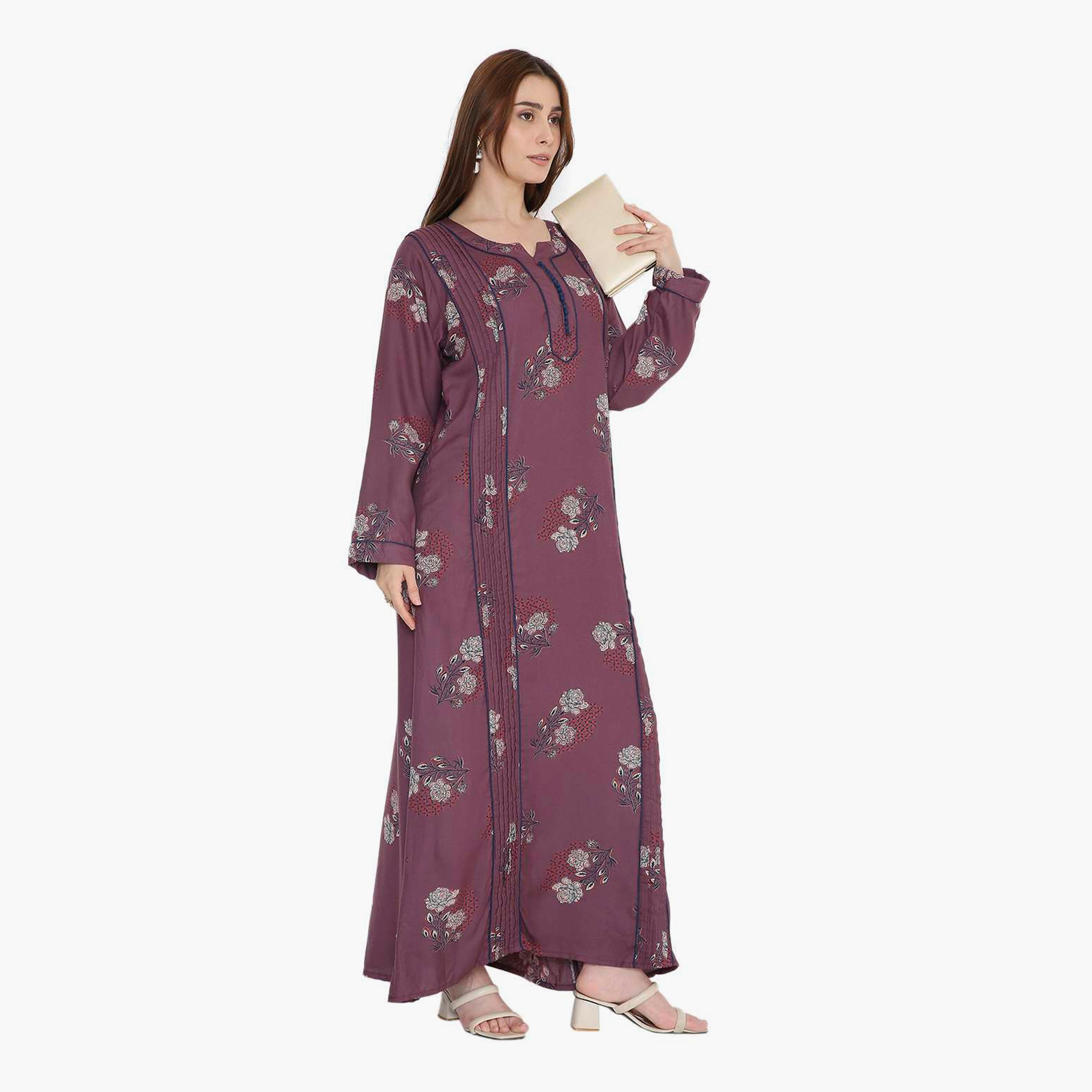 HanaandSara Floral Block Print & Pintuck Women's Jalabiya-women-arabicclothing-jalabiyas-image-13