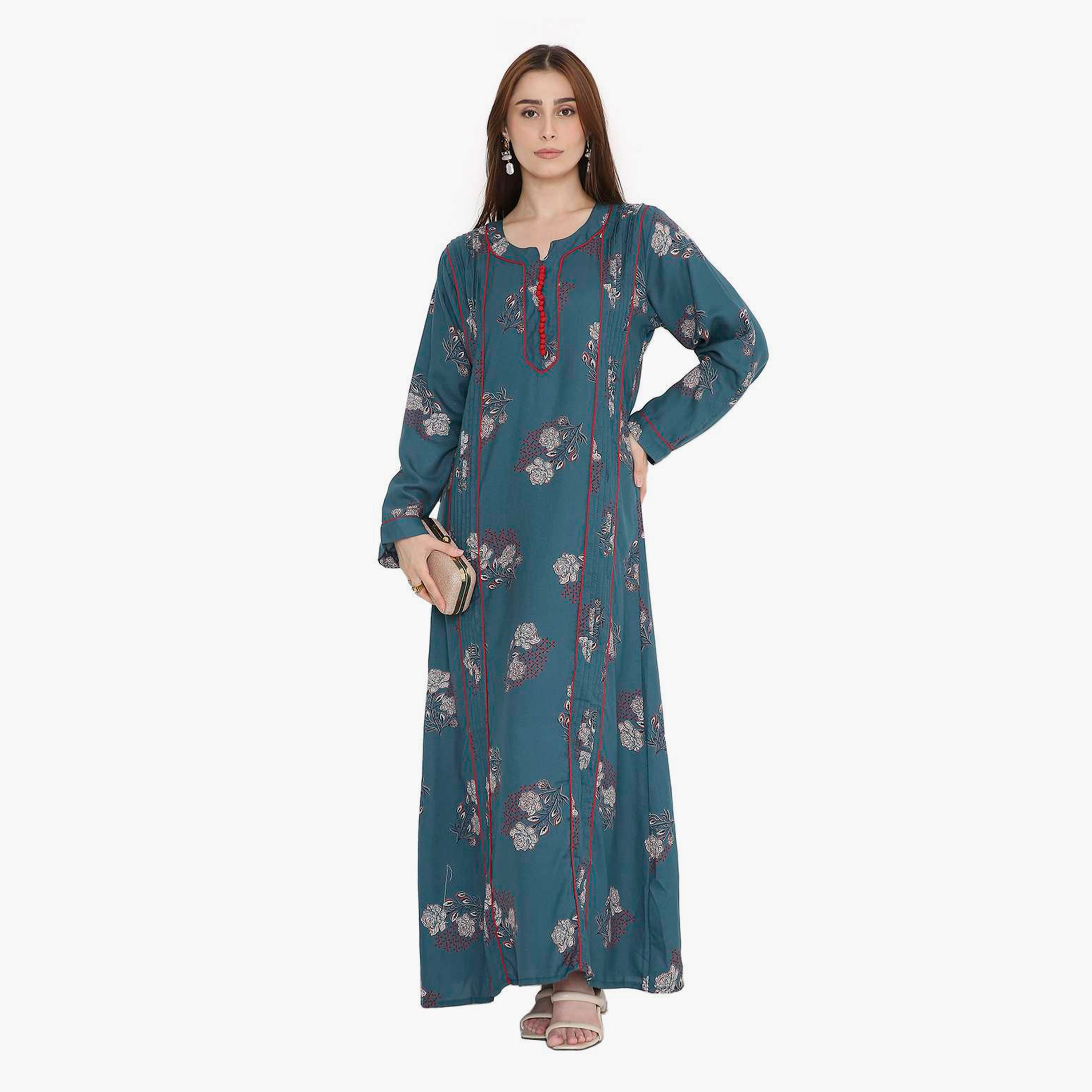 HanaandSara Floral Block Print & Pintuck Women's Jalabiya-women-arabicclothing-jalabiyas-image-6