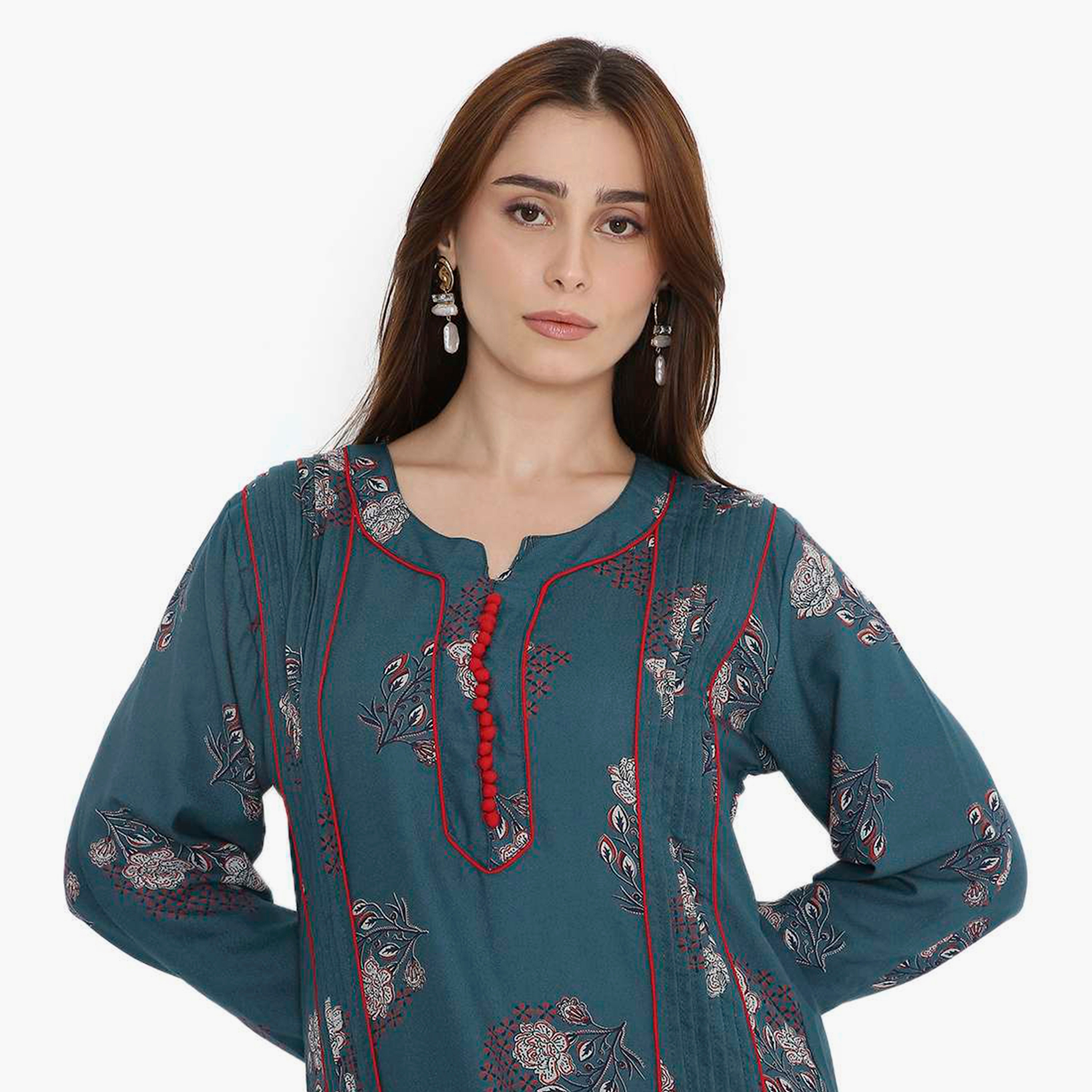 HanaandSara Floral Block Print & Pintuck Women's Jalabiya-women-arabicclothing-jalabiyas-image-7