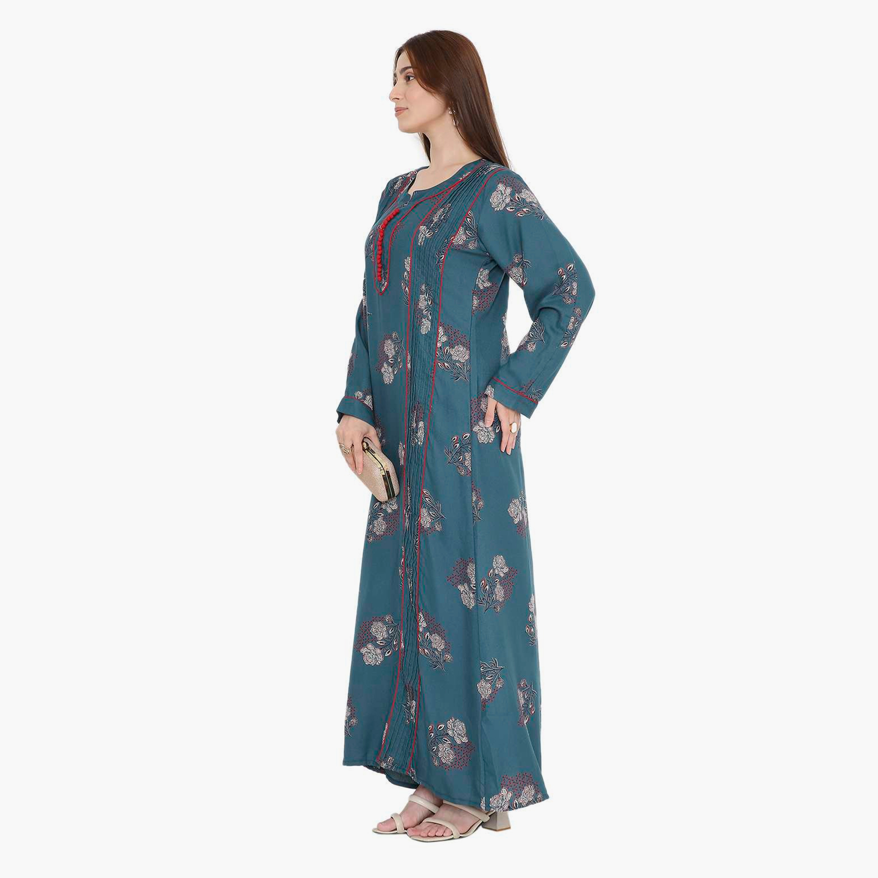 HanaandSara Floral Block Print & Pintuck Women's Jalabiya-women-arabicclothing-jalabiyas-image-9